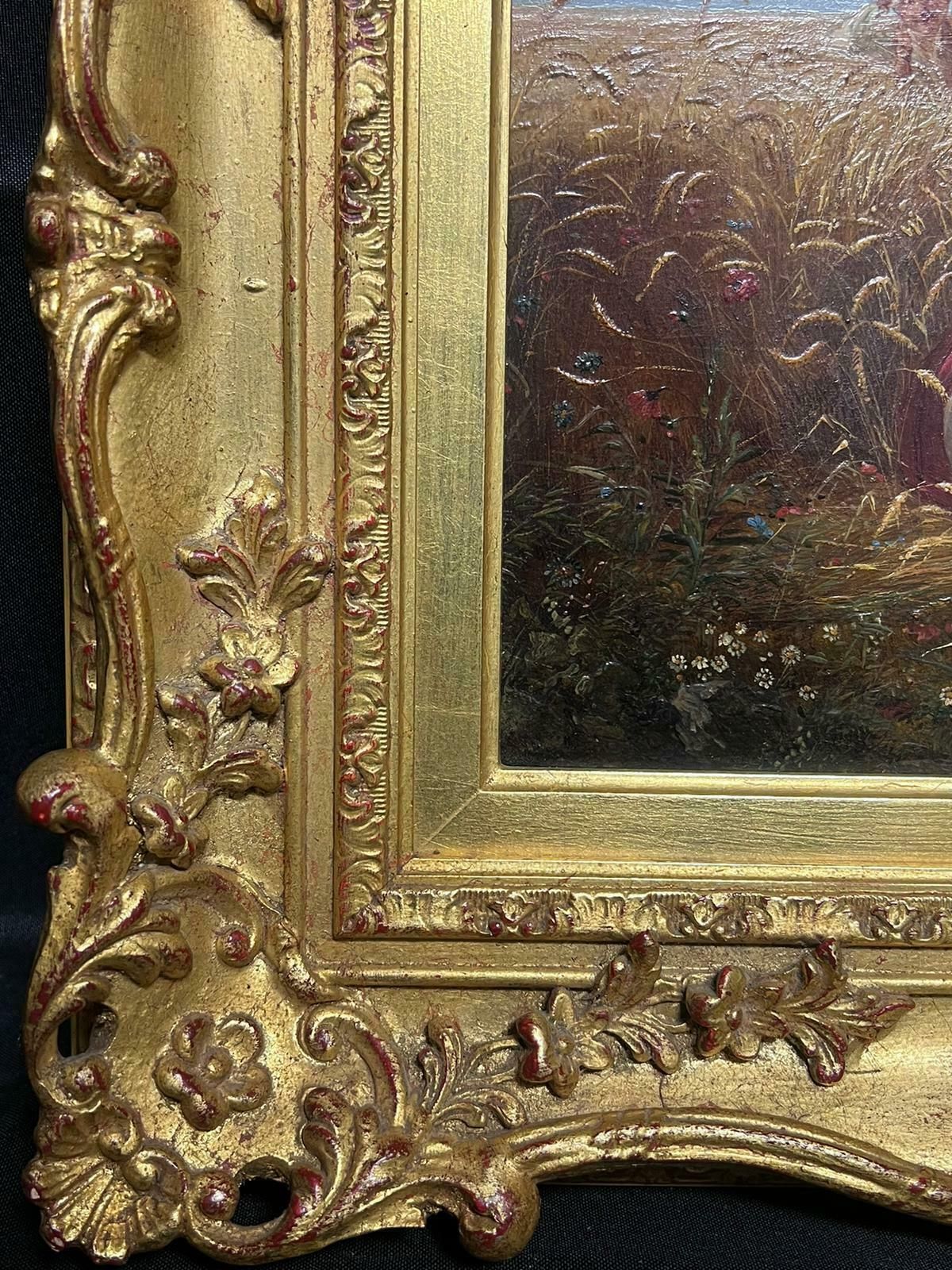 French 19th Centurytraditional 19th Century French Signed Oil Painting Children Playing In Harvest photo for sale