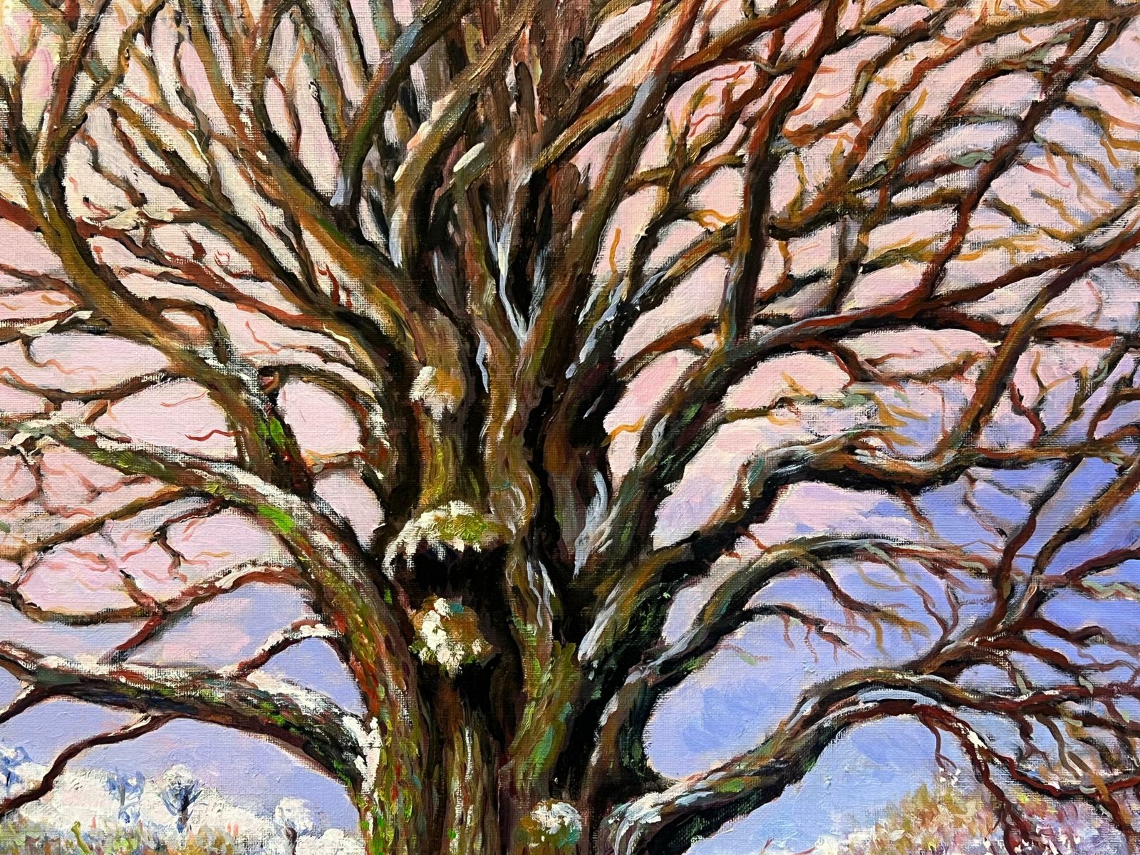 Georges Bordonovelarge French Post Impressionist Oil Painting Ancient Tree Winter Snow Landscape photo for sale