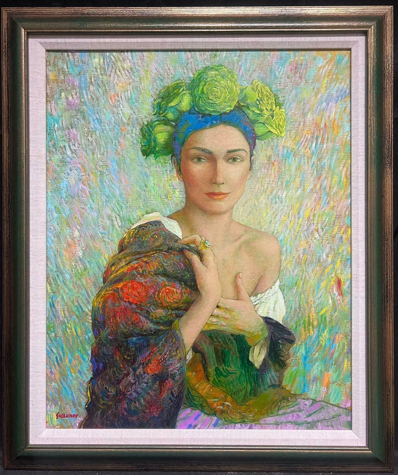 Russian Contemporaryfine Russian Symbolist Signed Oil Painting Portrait Of Young Lady With Headpiece2000 photo for sale