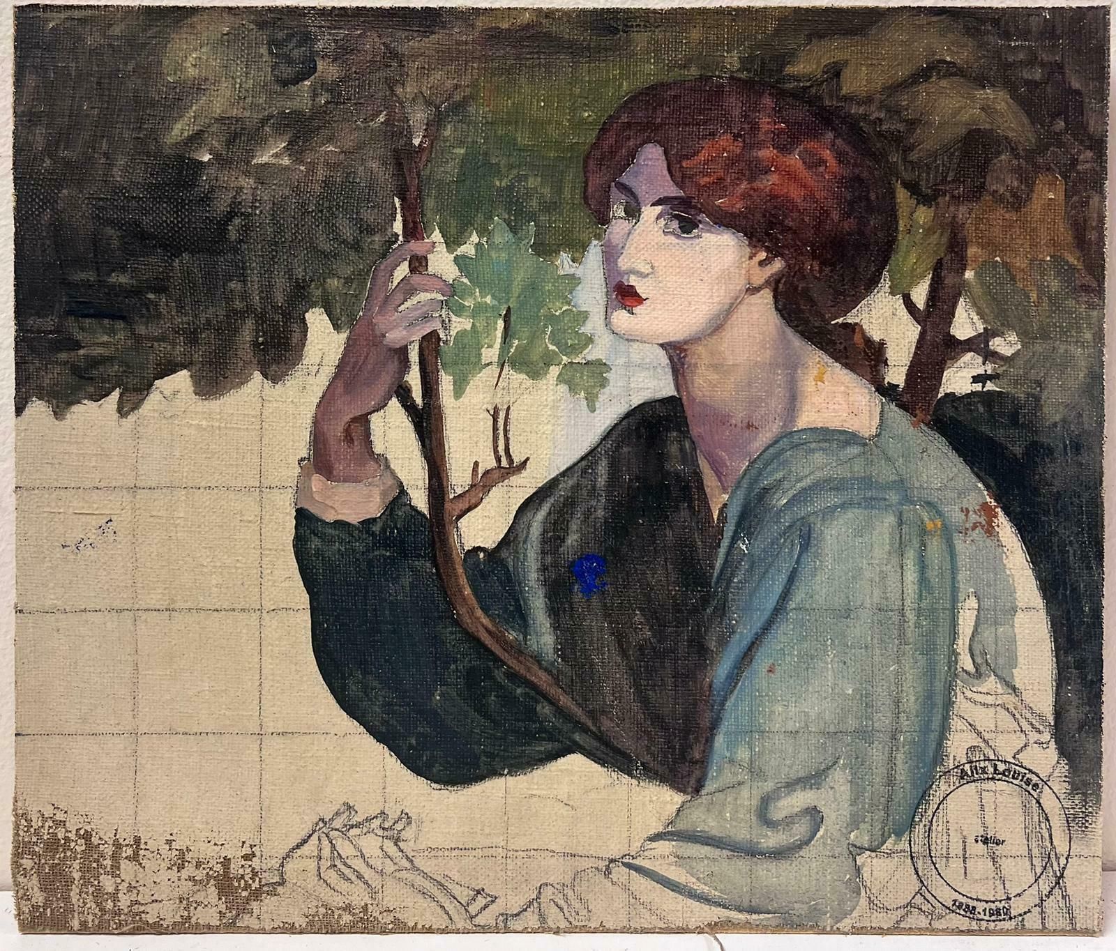 Louise Alixmid 20th Century French Oil Pre Raphaelite Portrait Of A Lady1940's photo furniture