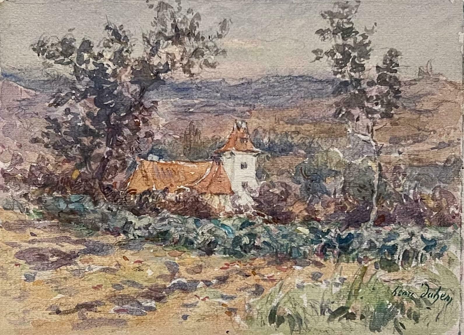 Henri Aime Duhemfine Antique French Impressionist Painting Landscape Chateau Farmhouse In Fields