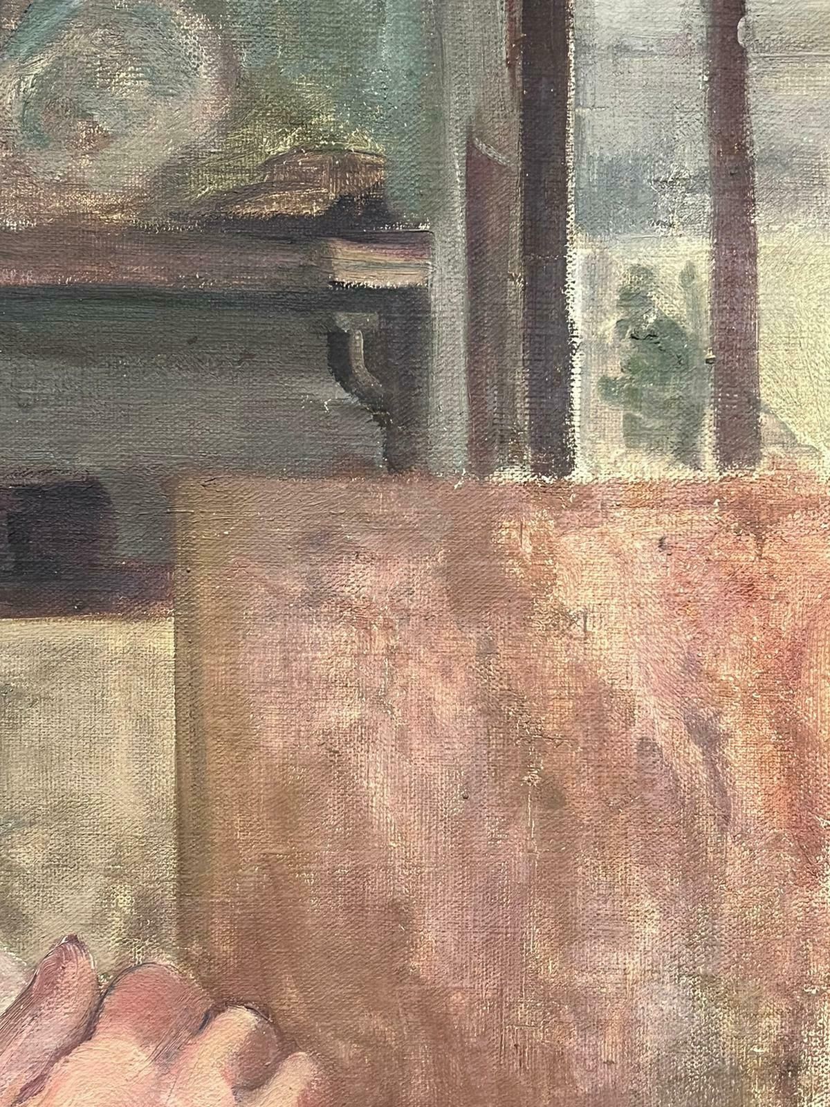 Louise Alixmid 20th Century French Nude Man Folding His Arms Posing For Portrait, Oil Paint1940's photo 816.0