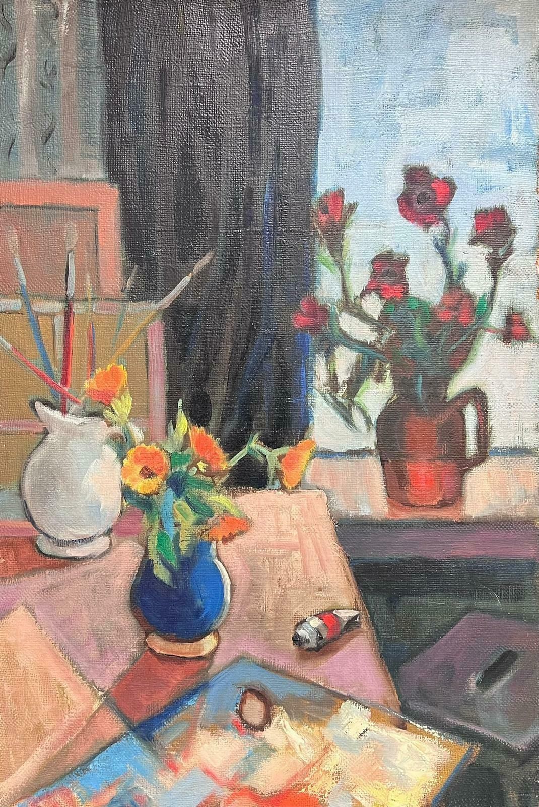 French 1930'slarge French Post Impressionist 1930's Oil Still Life Artists Studio Interior1930's