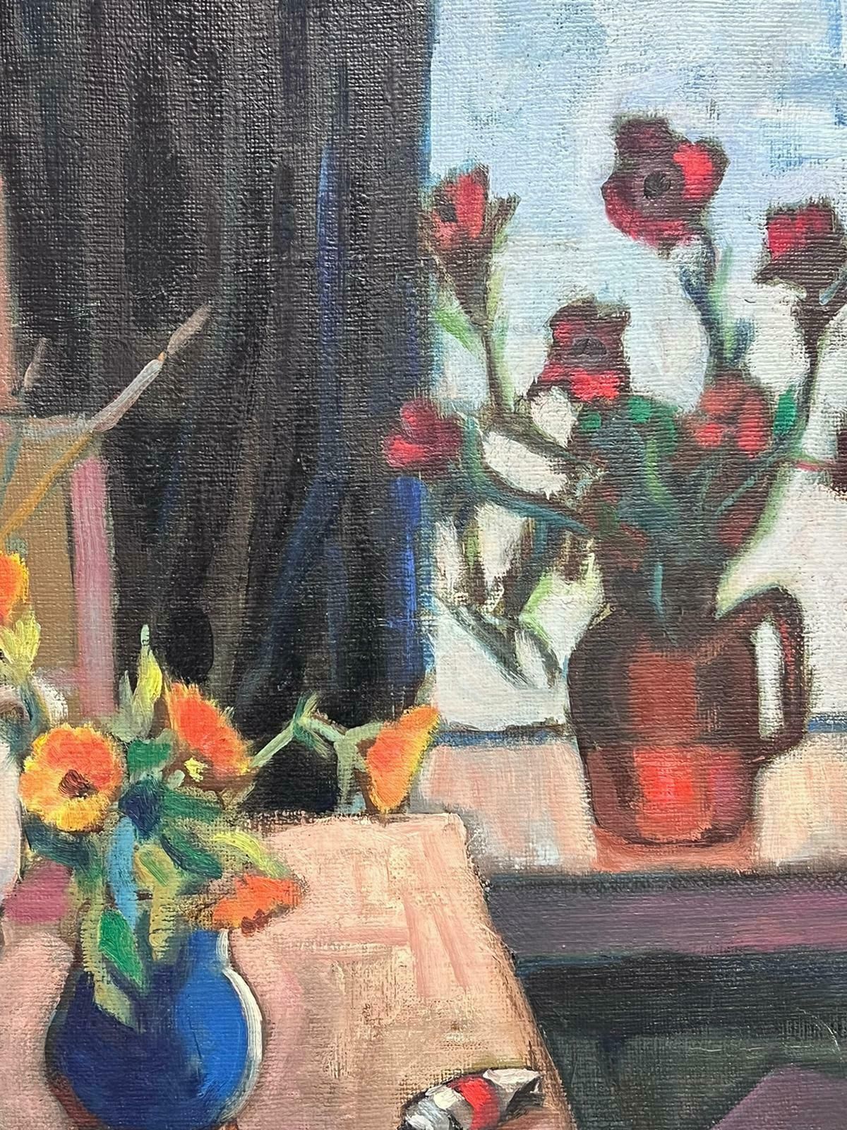 French 1930'slarge French Post Impressionist 1930's Oil Still Life Artists Studio Interior1930's photo for sale