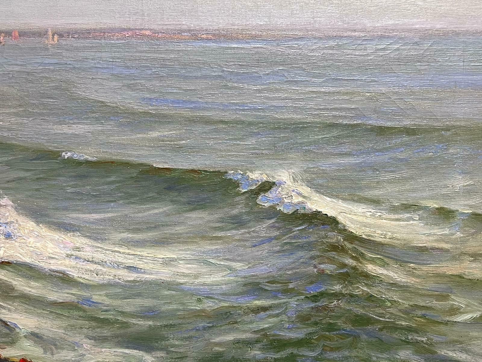 Charles Dunlop Tracey (British, 1870 1948)shimmering Sea English 1920's Signed Oil Painting Rolling Waves Barnstable Bay1920's photo for sale