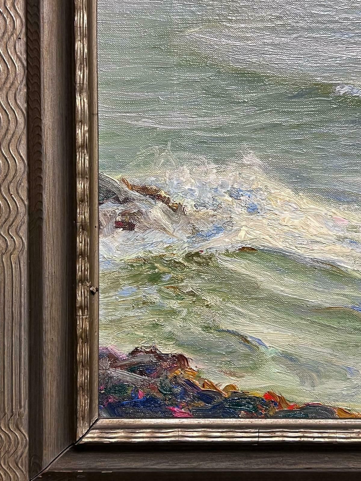 Charles Dunlop Tracey (British, 1870 1948)shimmering Sea English 1920's Signed Oil Painting Rolling Waves Barnstable Bay1920's photo 1539.0