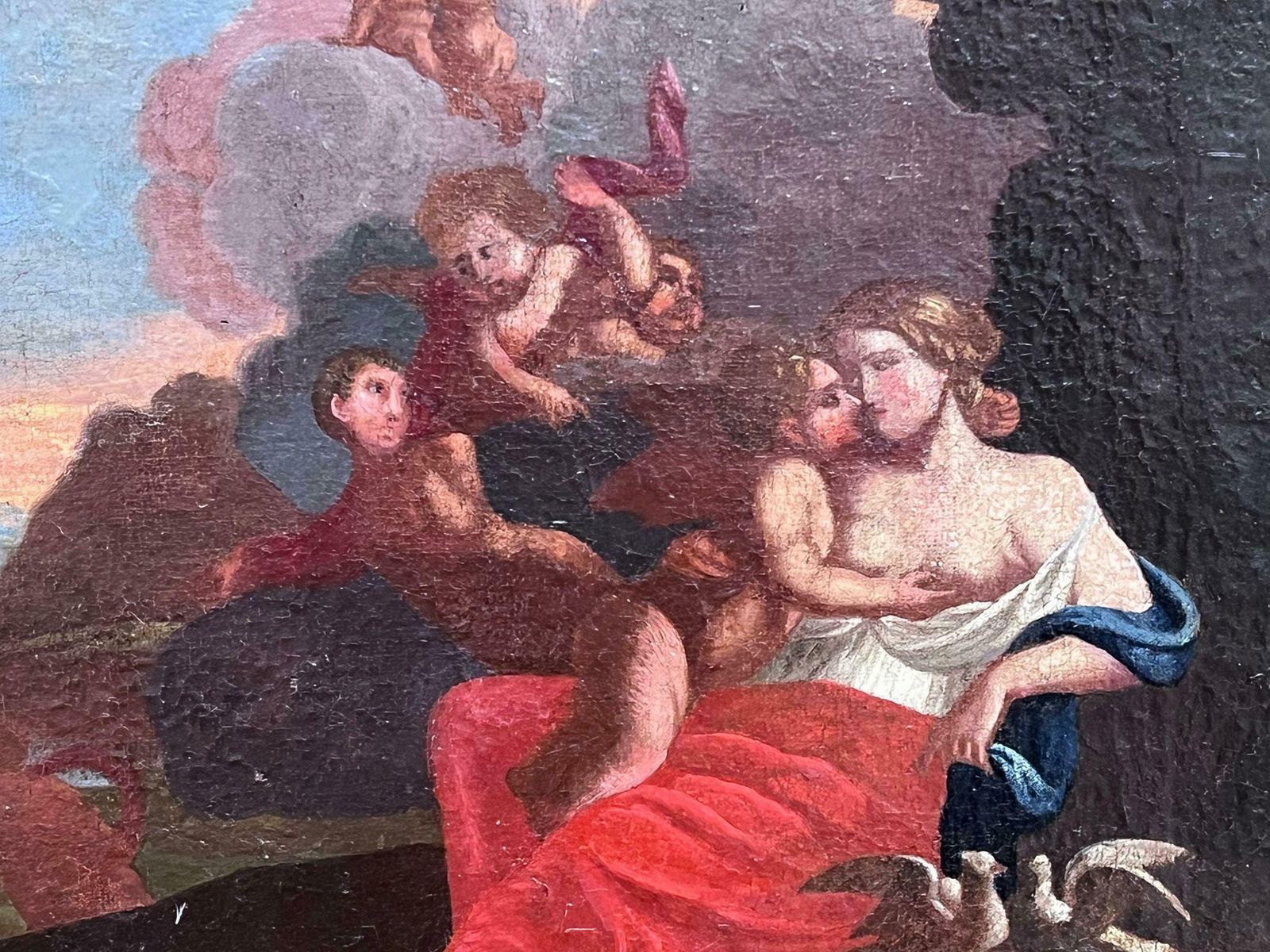 French School 17th Centuryfine 17th Century French Old Master Oil Painting Nude Lady Doves & Cherubs photo for sale
