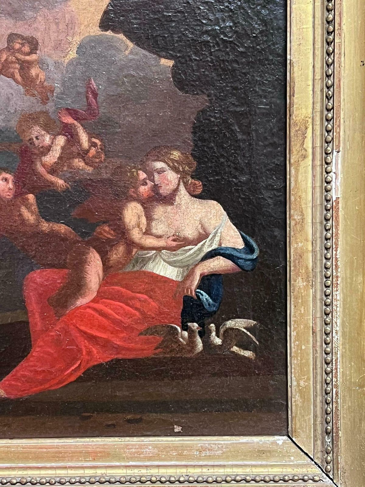 French School 17th Centuryfine 17th Century French Old Master Oil Painting Nude Lady Doves & Cherubs photo 2252.0