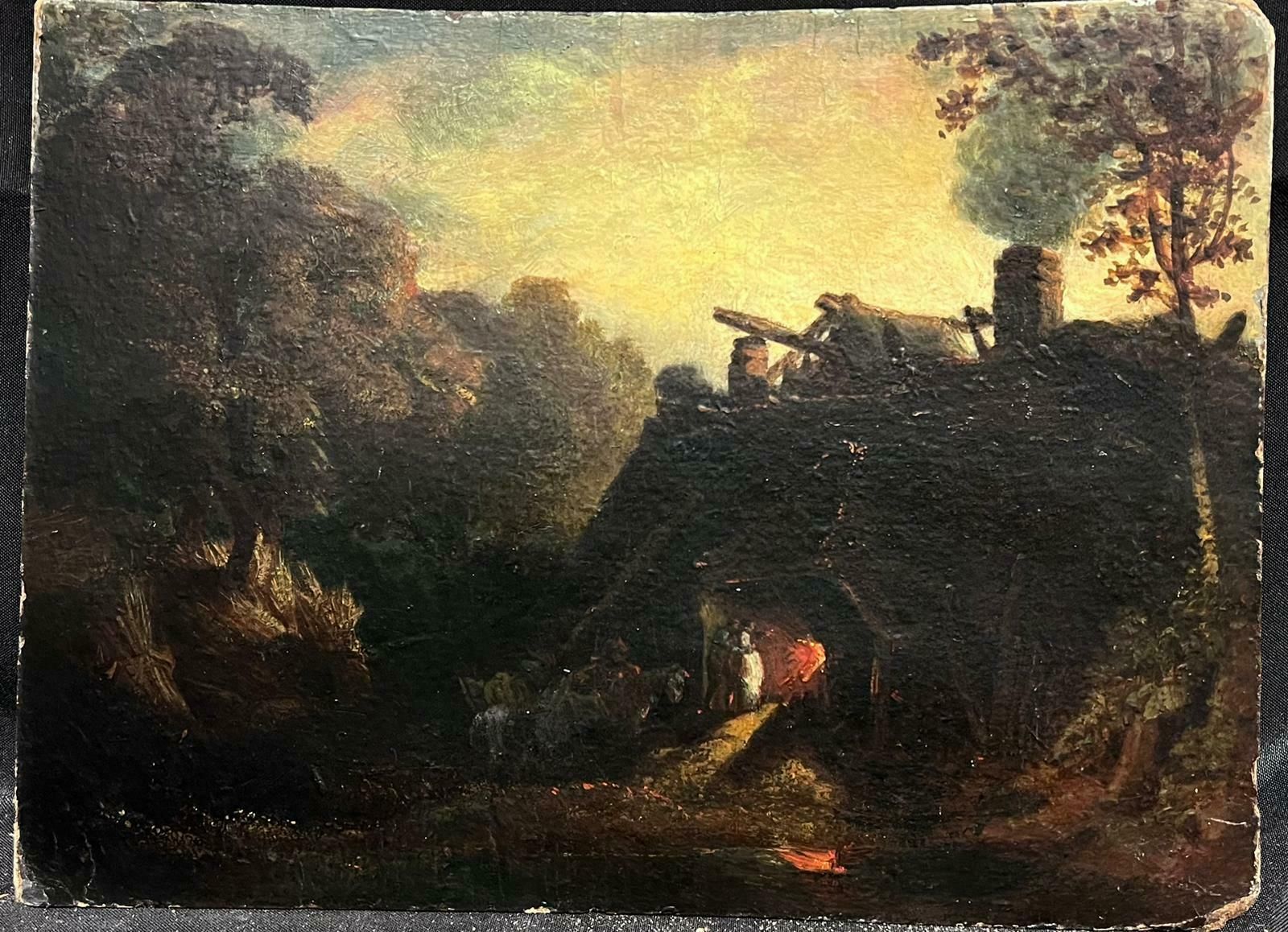 Late 18th Century British Oil Painting Figures By Blacksmiths Forge Landscape photo furniture
