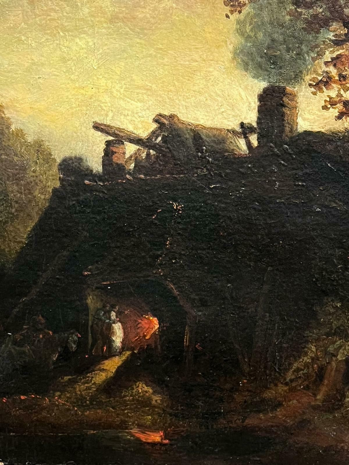 Late 18th Century British Oil Painting Figures By Blacksmiths Forge Landscape photo Art