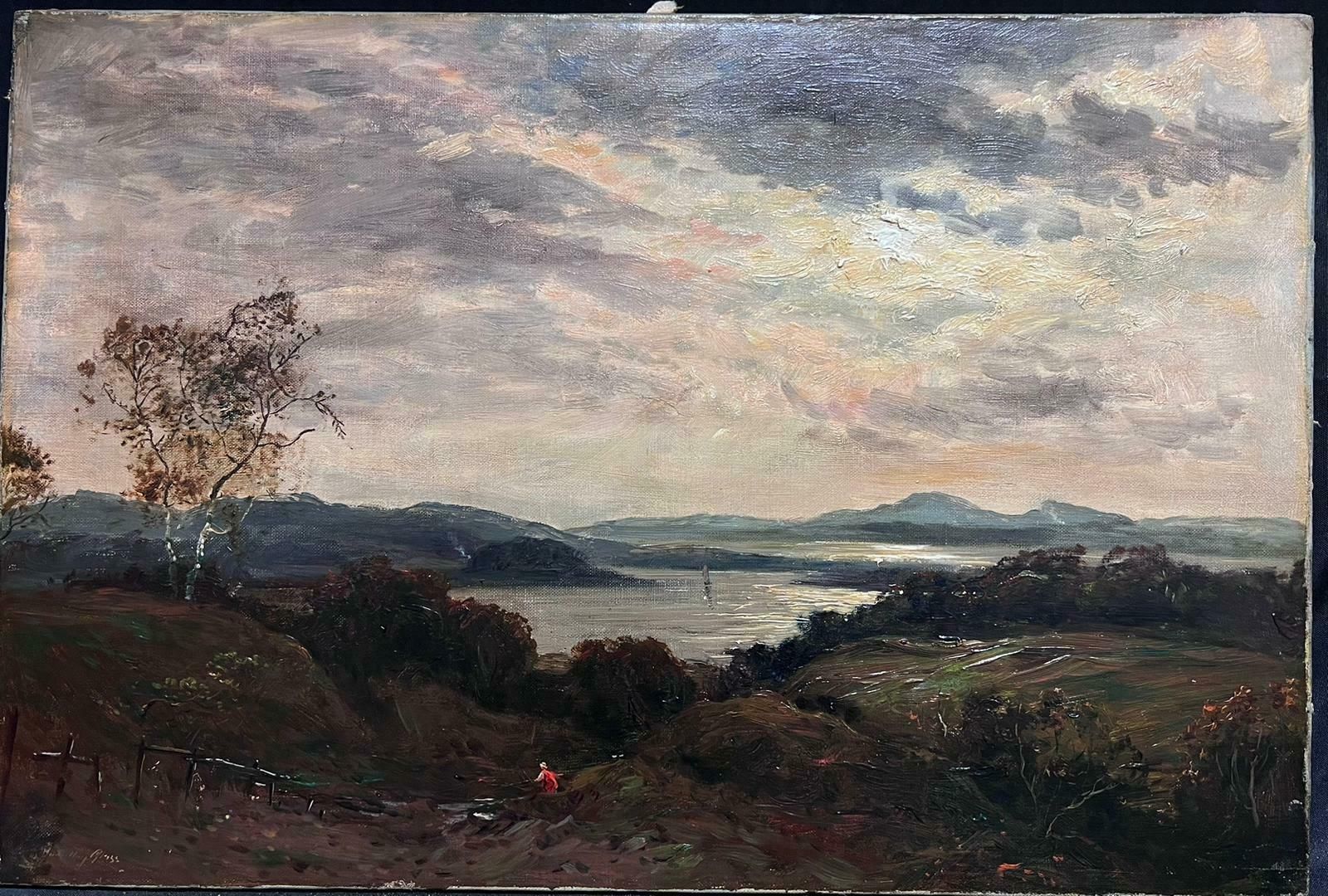 John Hamilton Glasssigned Victorian Scottish Oil Painting Atmospheric Loch Scene At Dusk photo furniture