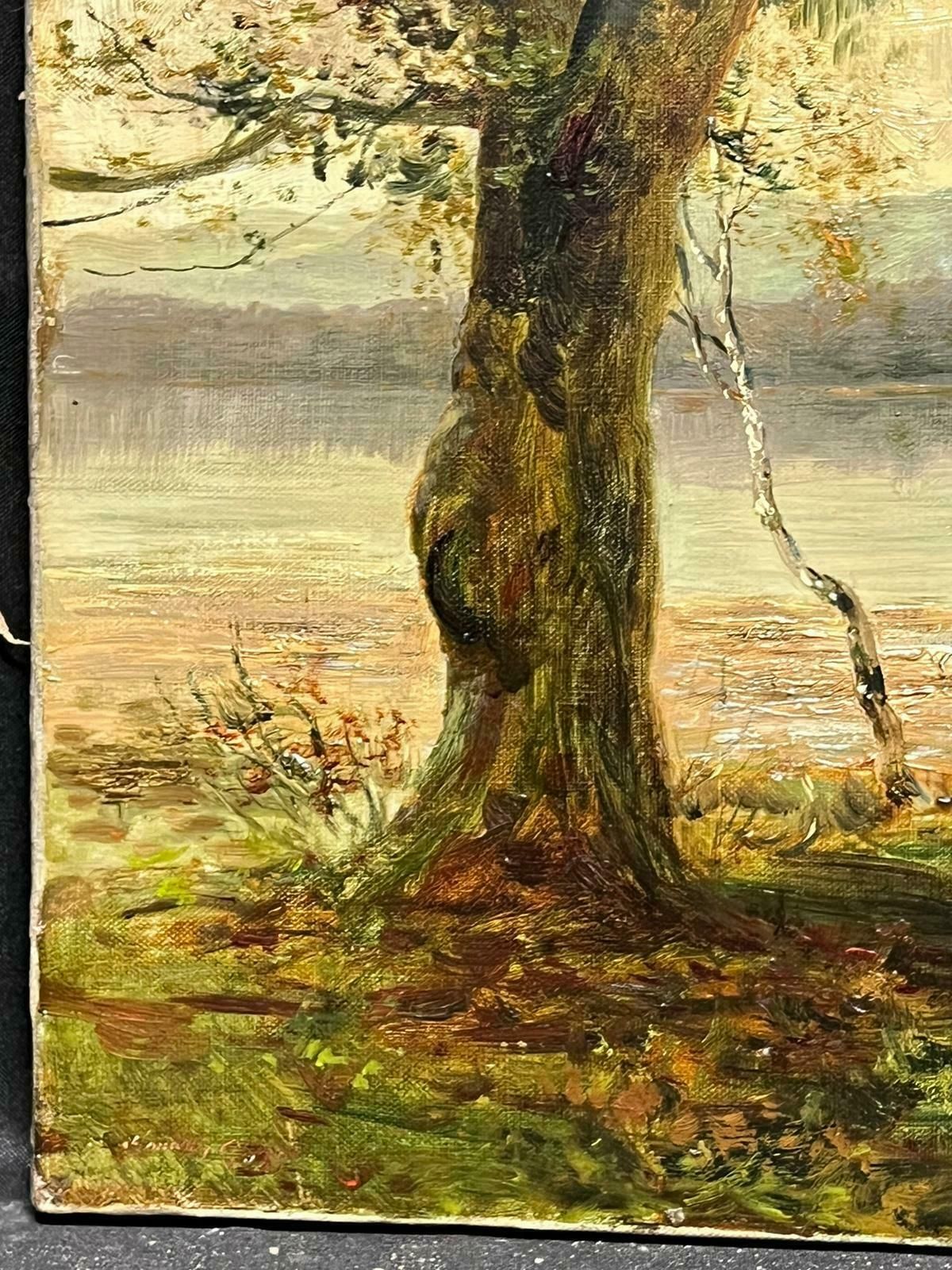 John Hamilton Glassfine Victorian Scottish Oil Painting Figures In Highland Loch Landscape Signed photo buy