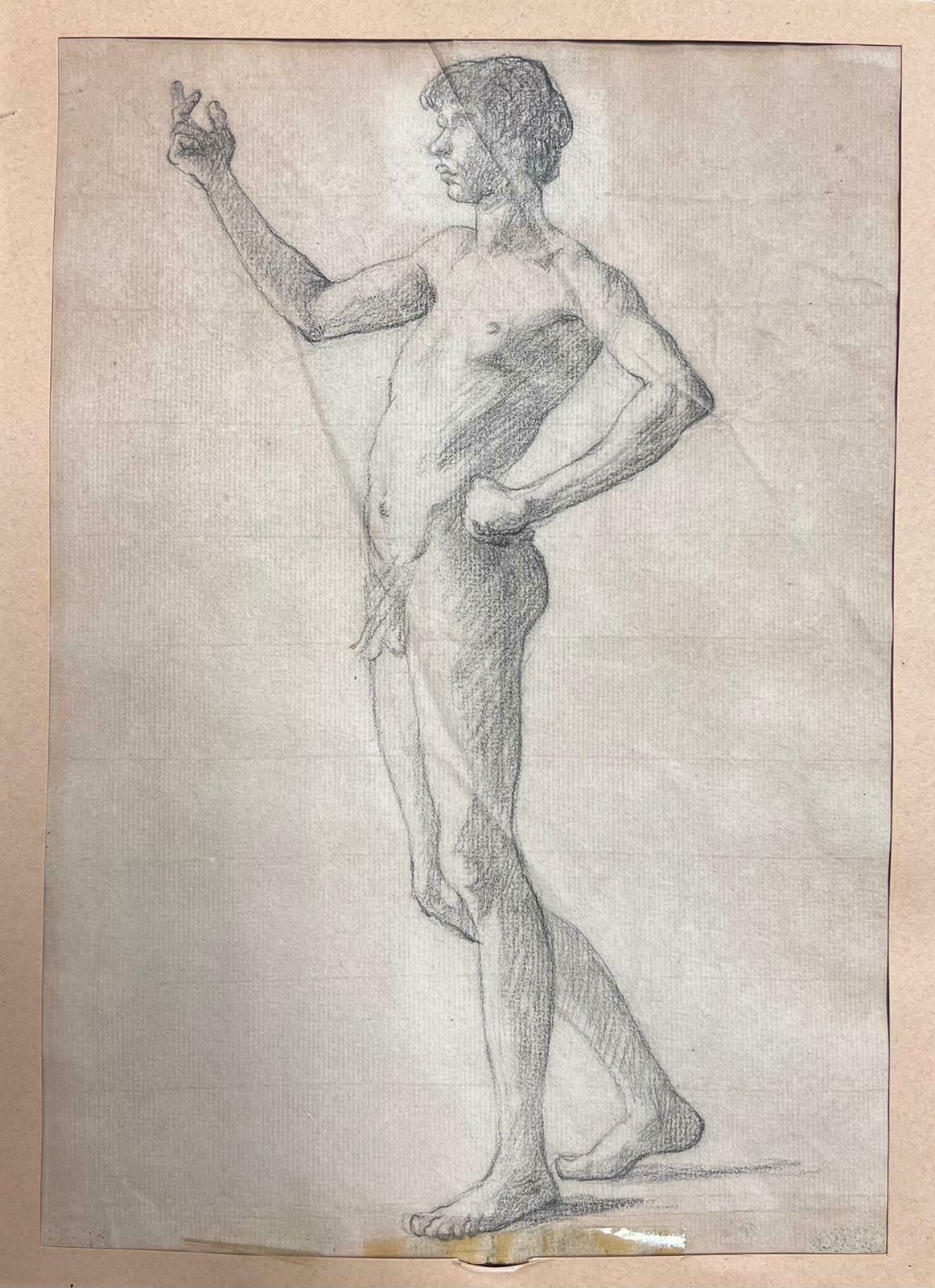 French Academic19th Century French Academic Drawing Portrait Of Male Nude Young Man19th Century photo furniture