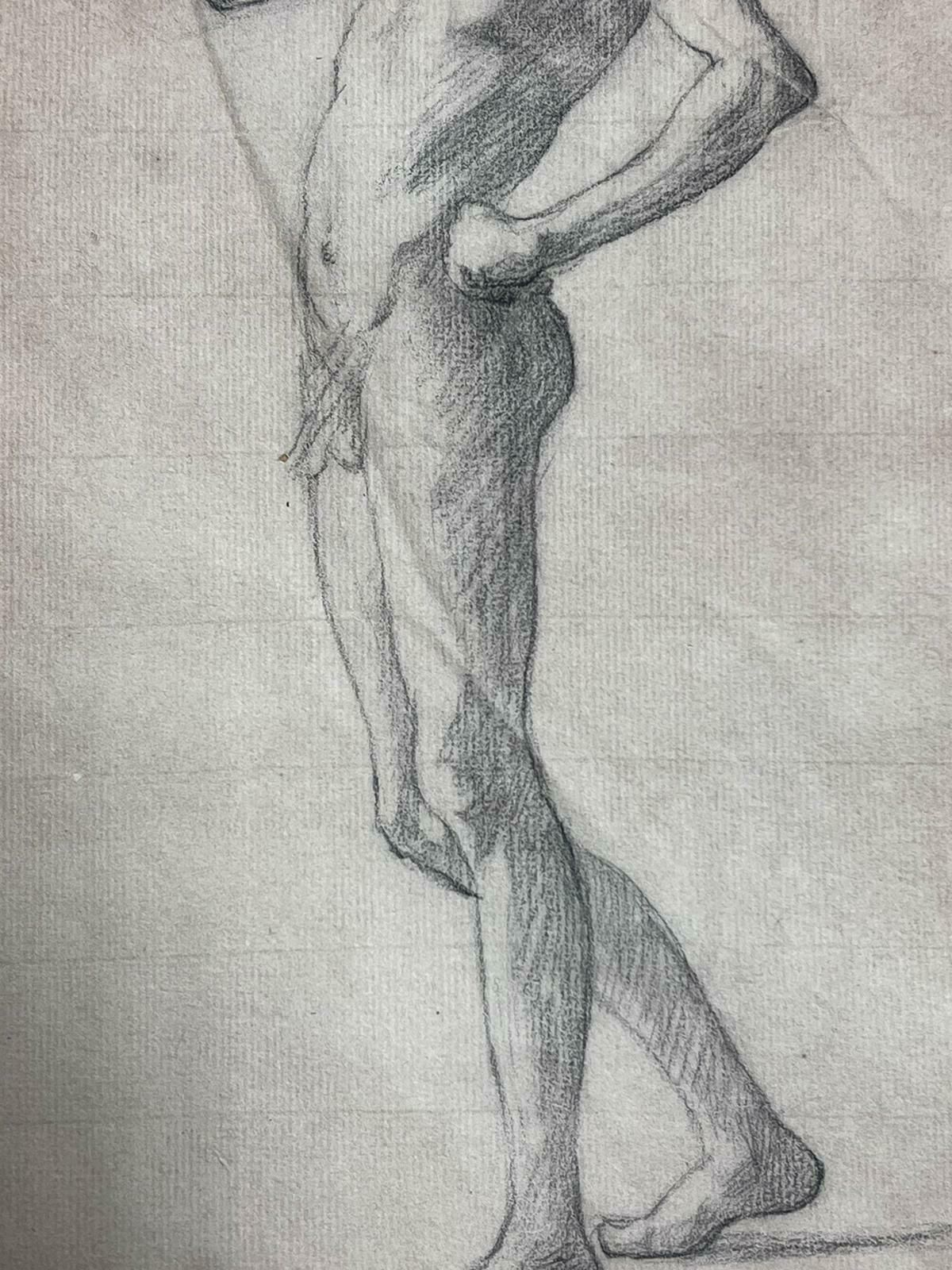 French Academic19th Century French Academic Drawing Portrait Of Male Nude Young Man19th Century photo for sale