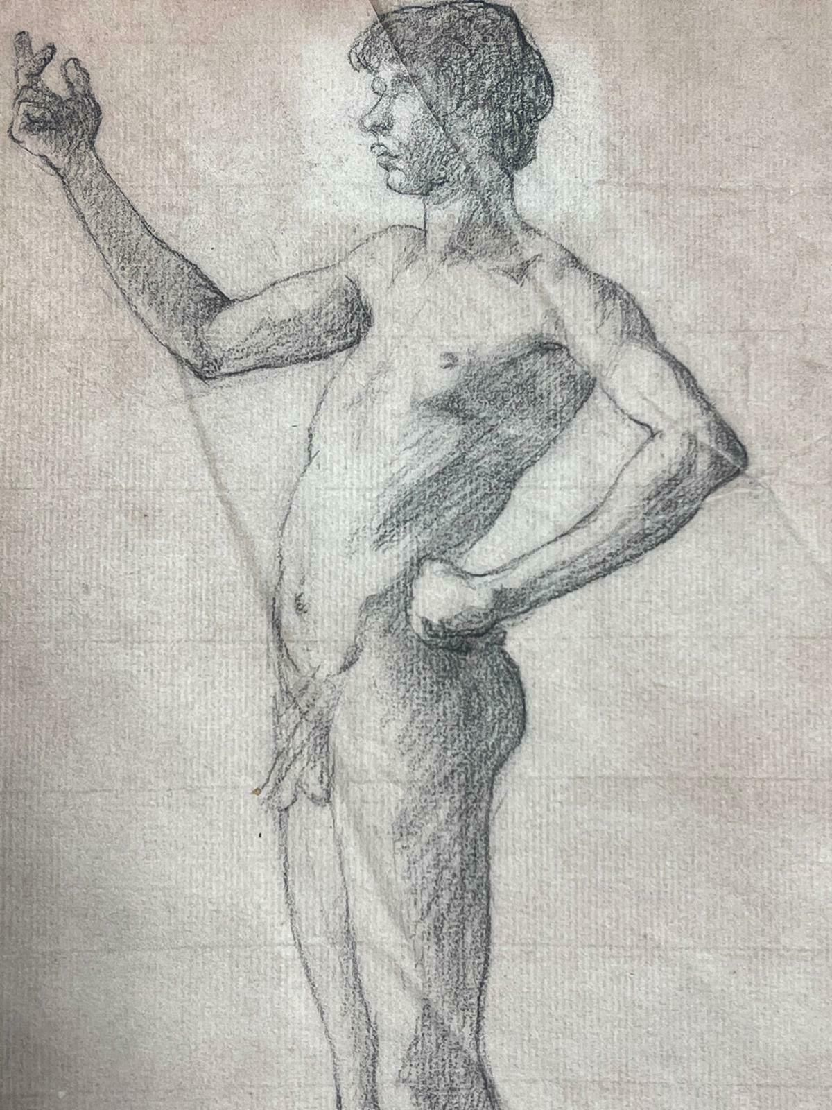 French Academic19th Century French Academic Drawing Portrait Of Male Nude Young Man19th Century photo Art