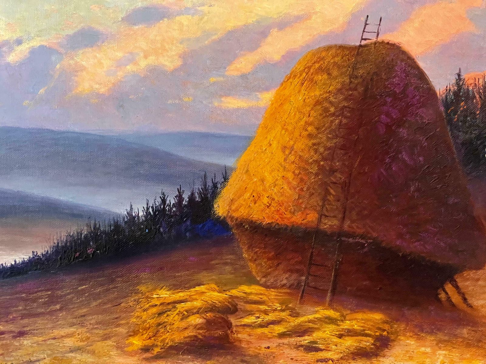 Unknownhuge French Impressionist Oil Painting   Haystacks At Sunset   Fine Landscapec. 1930's photo Art