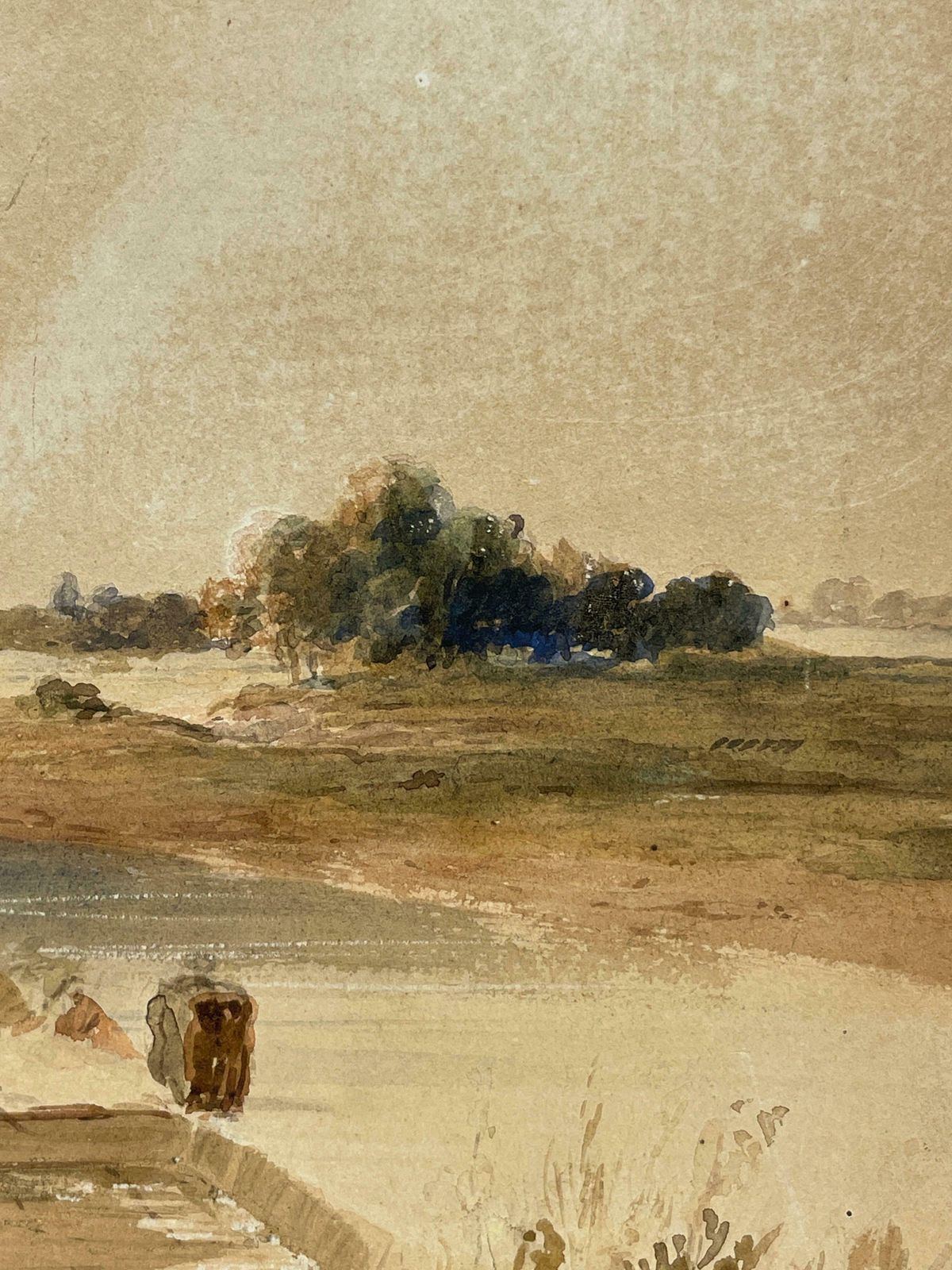 Early 19th Century Watercolour, Young Anglers On River Lea, Fine Landscapec. 1830's photo vinterior