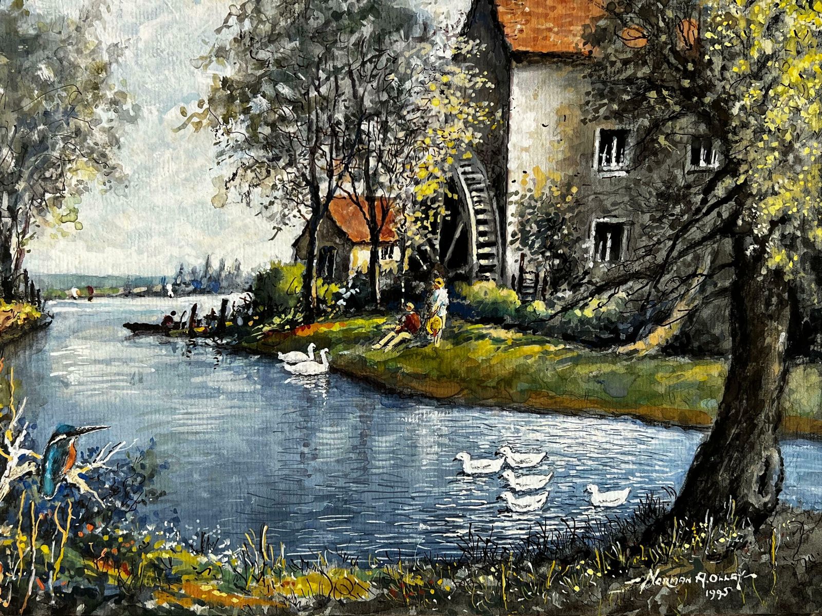Norman A Olleya Peaceful Afternoon With Swans By An Old Cottage Mill photo furniture