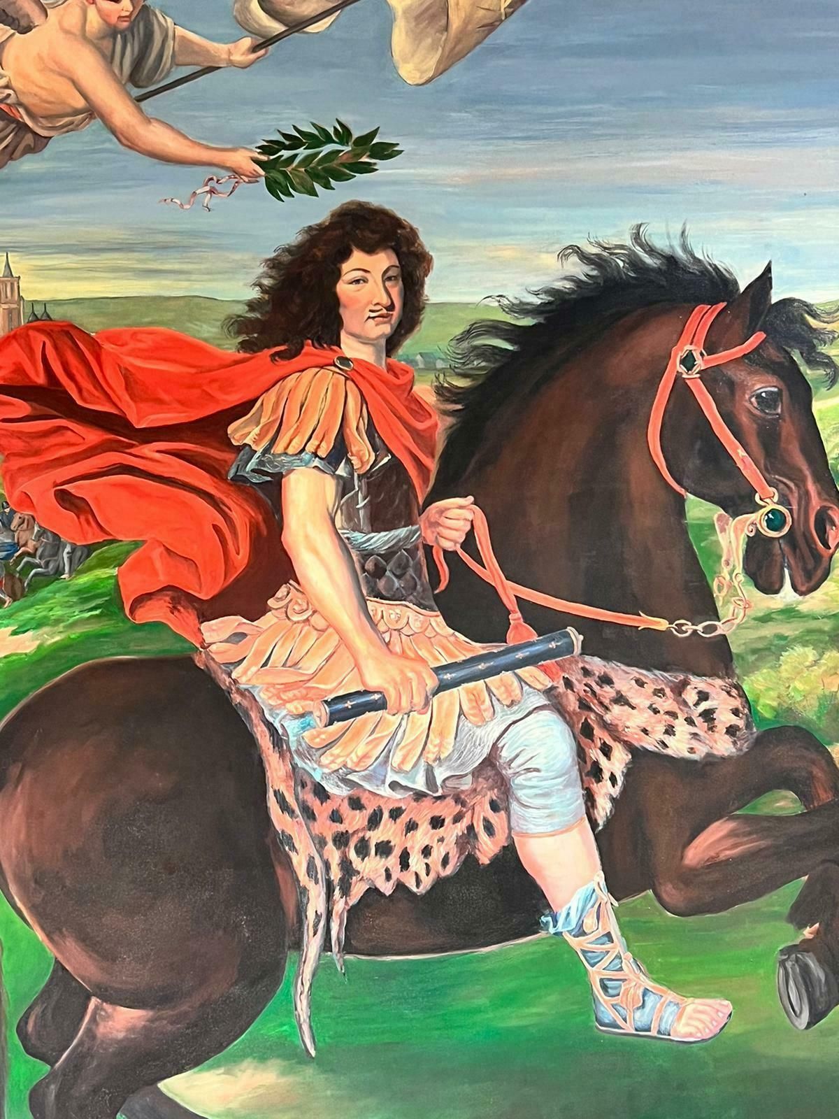 Enormous French Oil Painting King Louis XIV Of France On Horseback20th Century photo furniture
