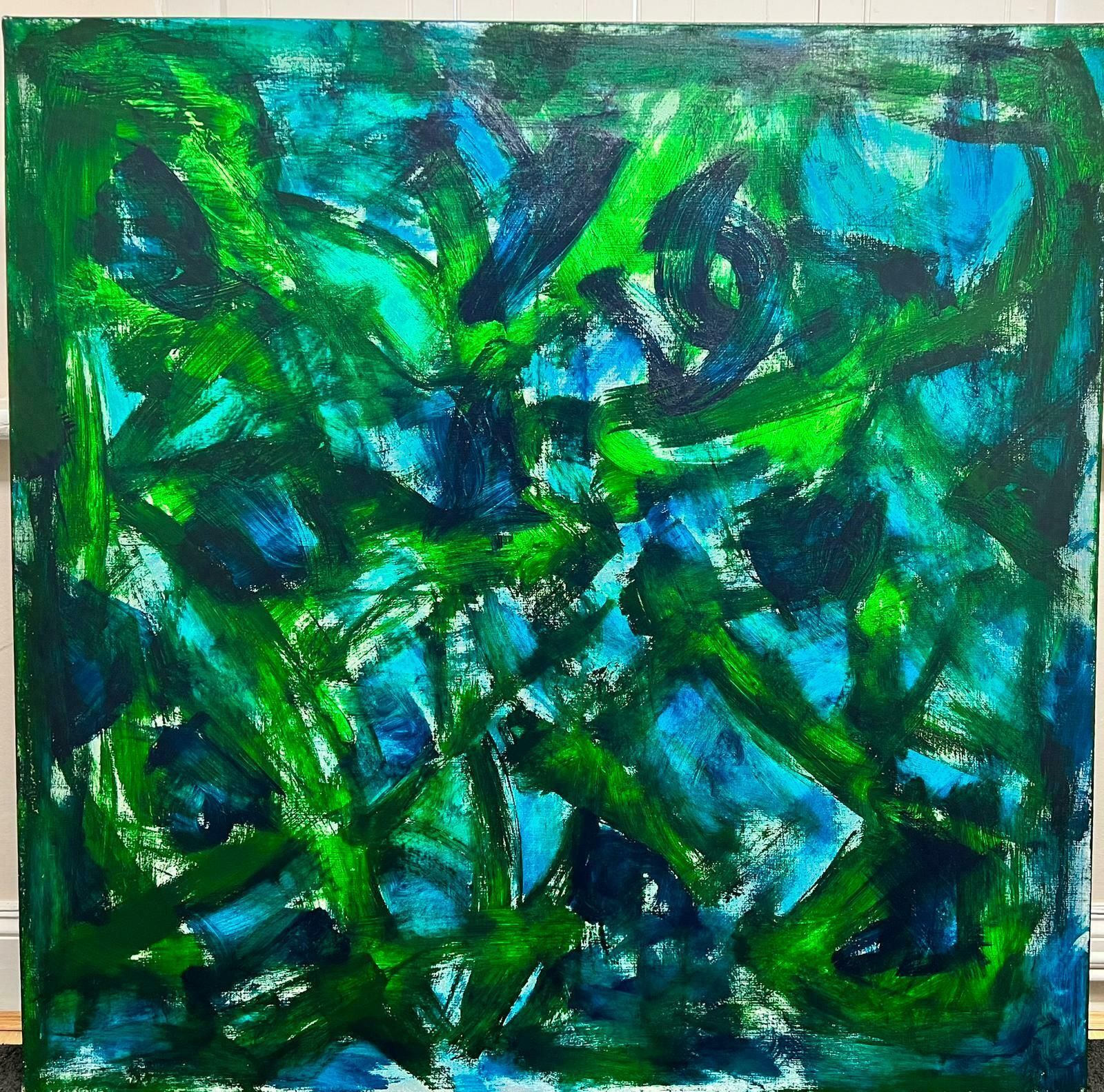 Sally Bradshawcontemporary British Abstract Huge Painting   Green And Bluesc.2022 photo furniture