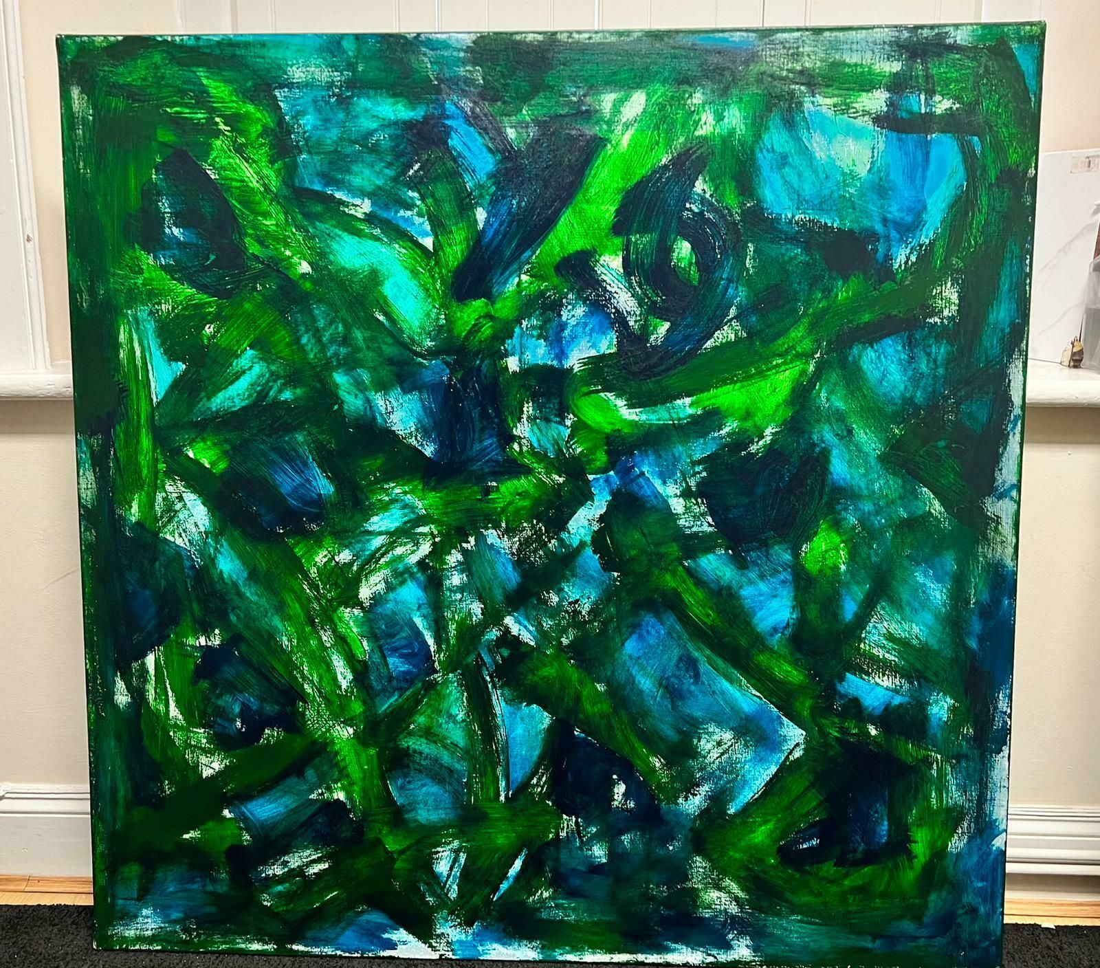 Sally Bradshawcontemporary British Abstract Huge Painting   Green And Bluesc.2022 photo vinterior
