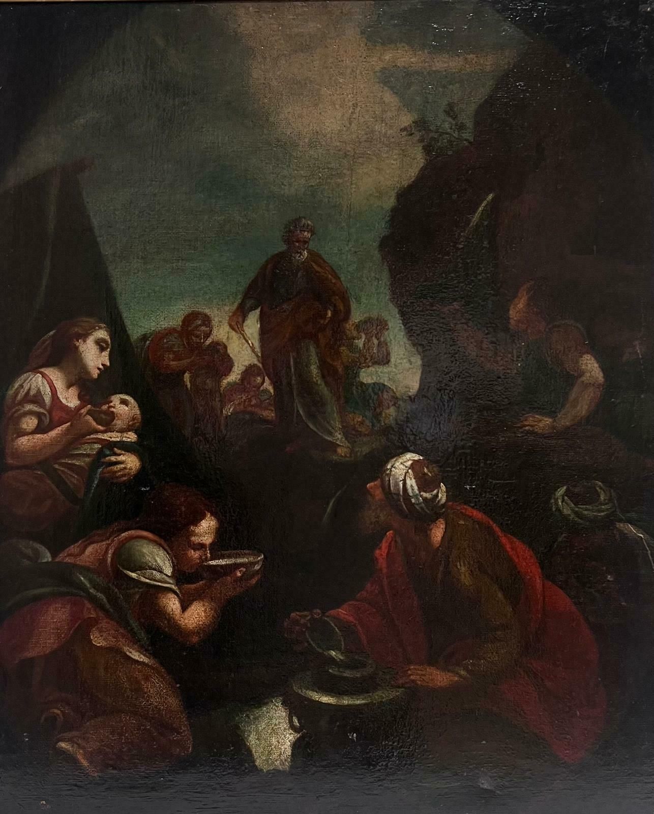 17th Century Italian Old Master Oil Painting Moses Striking Water From The Rock17th Century photo Art