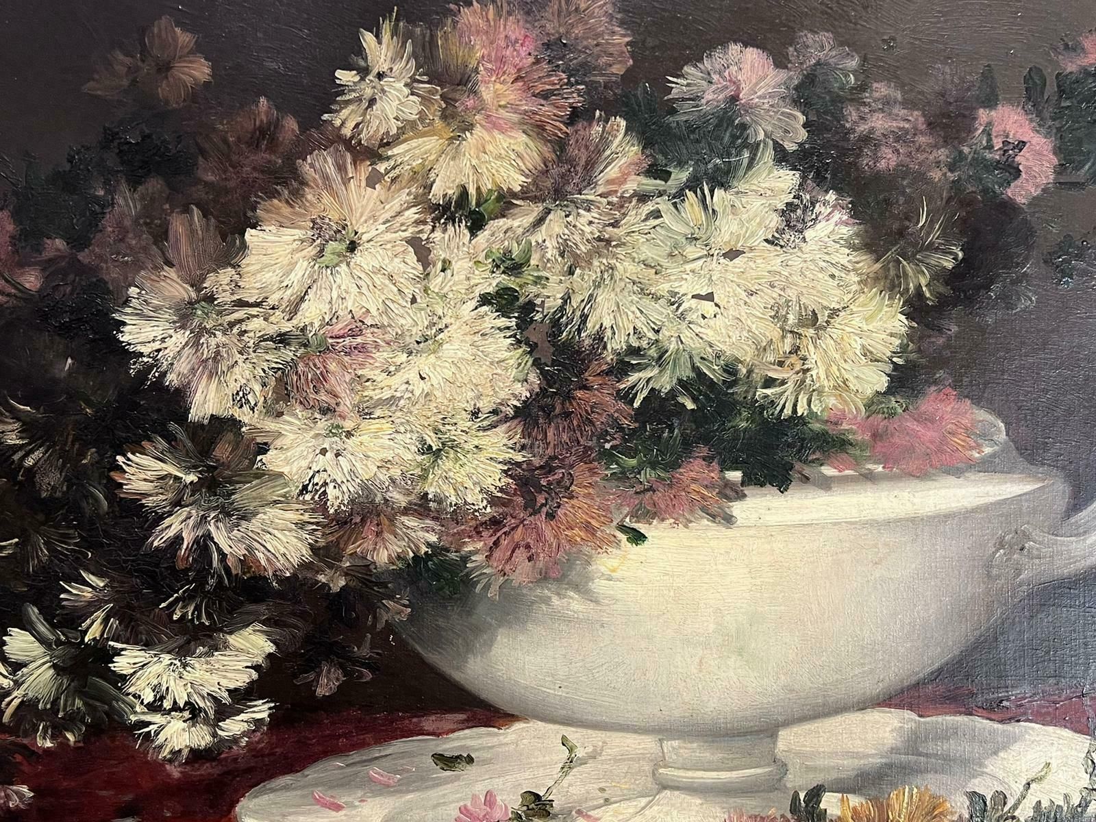 Alfred Roubyfine 19th Century French Flower Oil Painting Large Canvas Major Listed Artist photo furniture