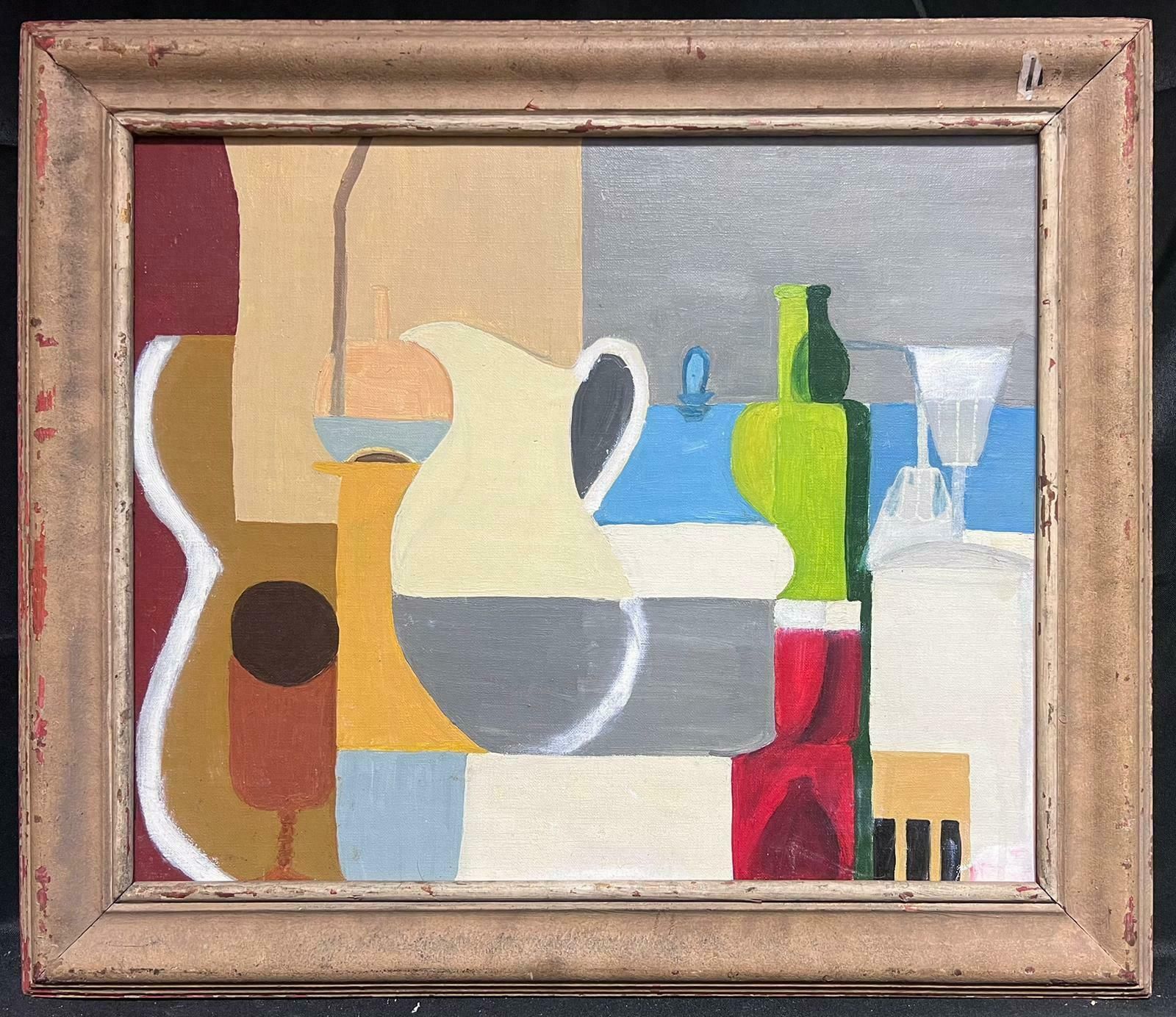 French Cubist Mid Century1950's French Cubist Still Life Oil Painting Jugs & Ornaments Large Canvas1950 photo furniture