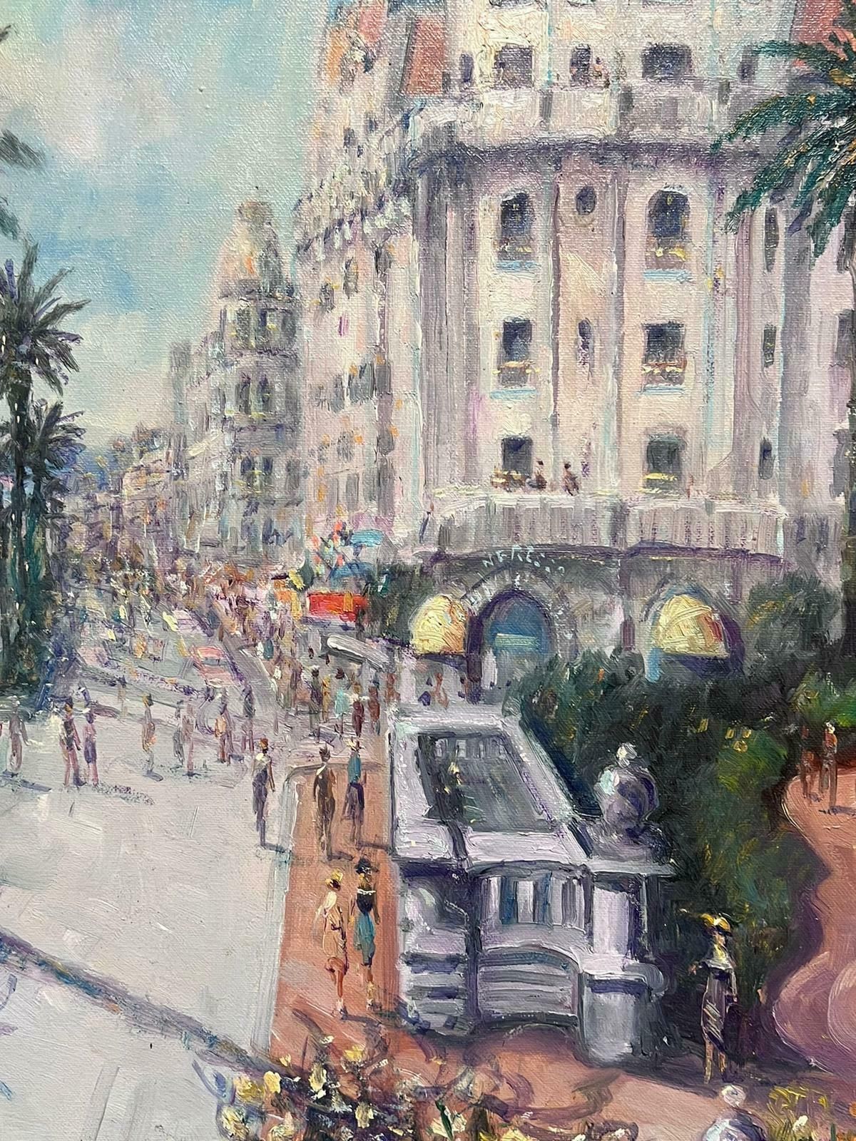 Laszlo Ritterthe Negresco Note Nice Promenade Des Anglais Large Impressionist Oil Painting1950's photo for sale
