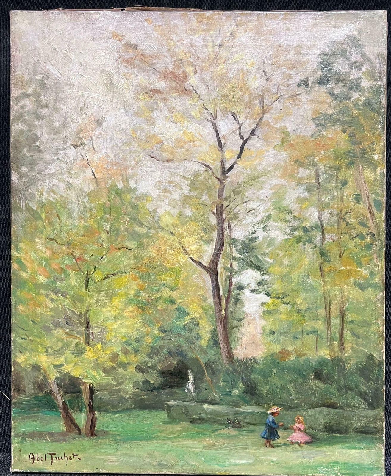 Louis Abel Truchetsigned Antique French Impressionist Oil Painting Children Playing In Park1900's photo furniture
