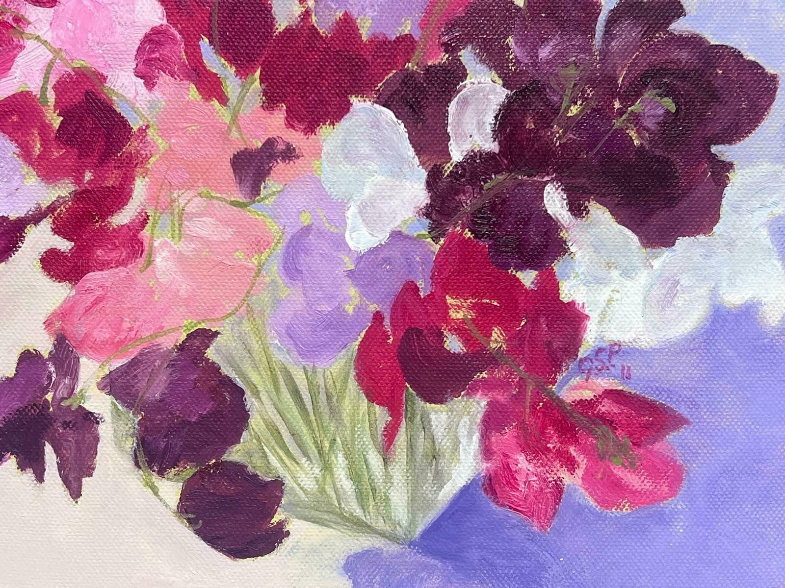 Geza Somerset Paddonsweet Pea Flowers Original British Impressionist Oil Painting 20th Century2011 photo for sale