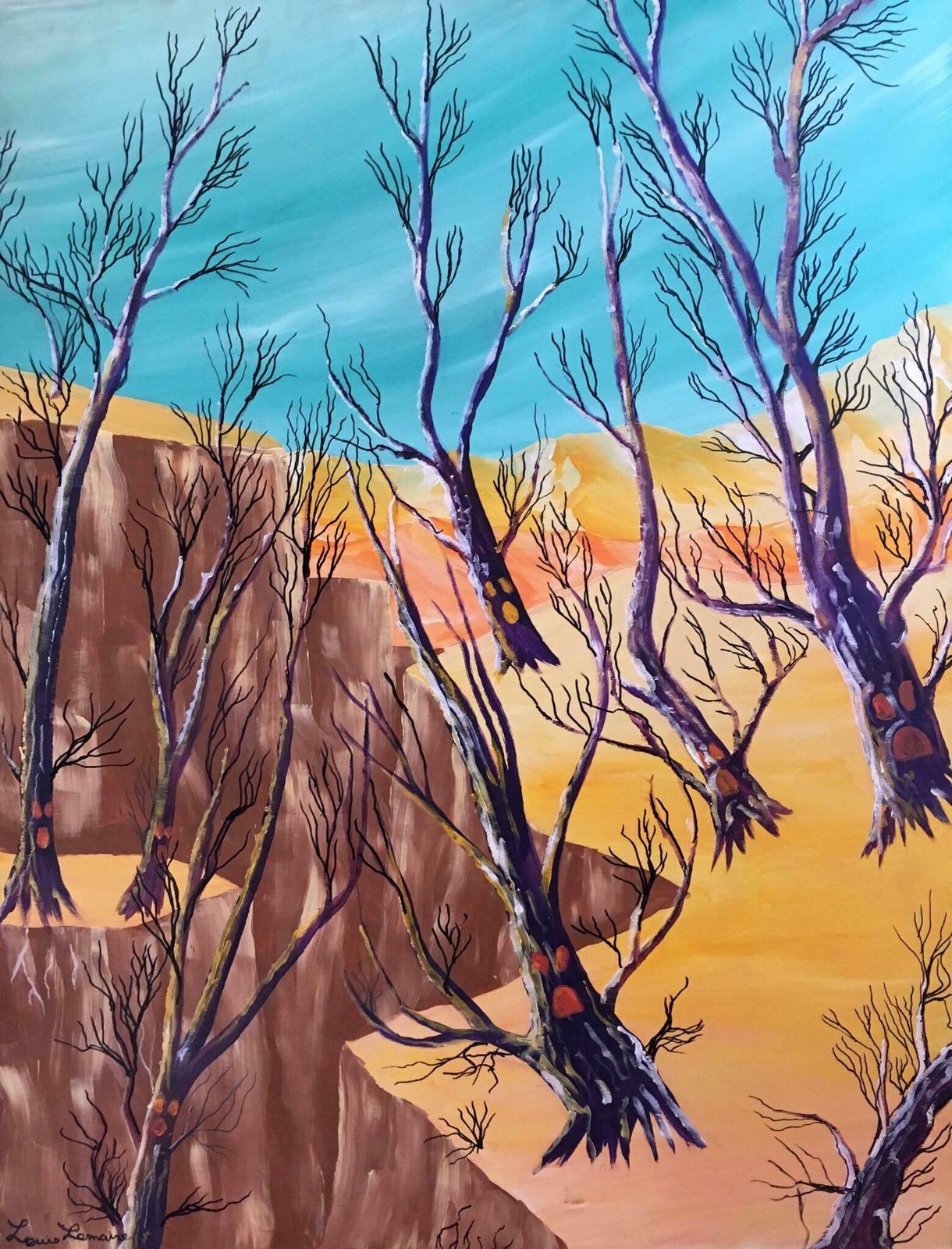 Louis Lemairestylised Derelict Landscape, Bright Colours, Signed Oil Paintingc.1970s