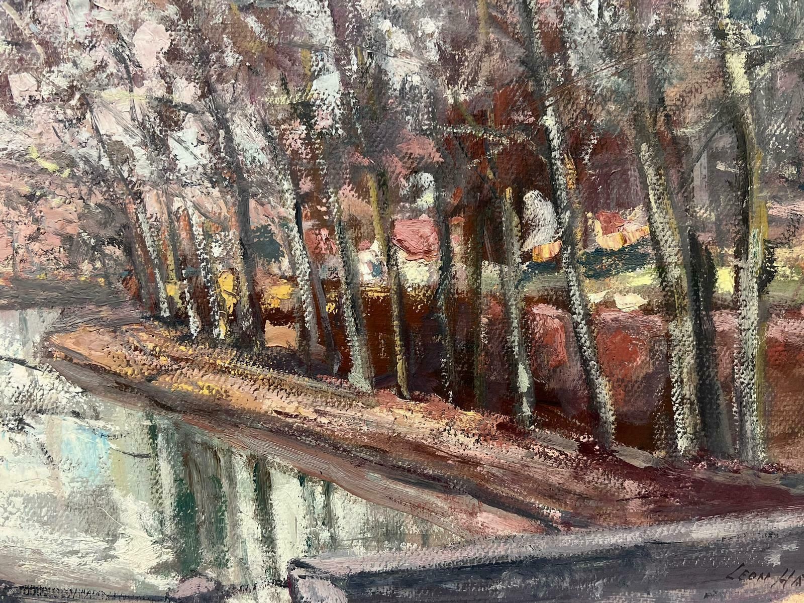 Leon Hatotvintage French Oil Painting Bare Winter Trees Alongside The River photo Art