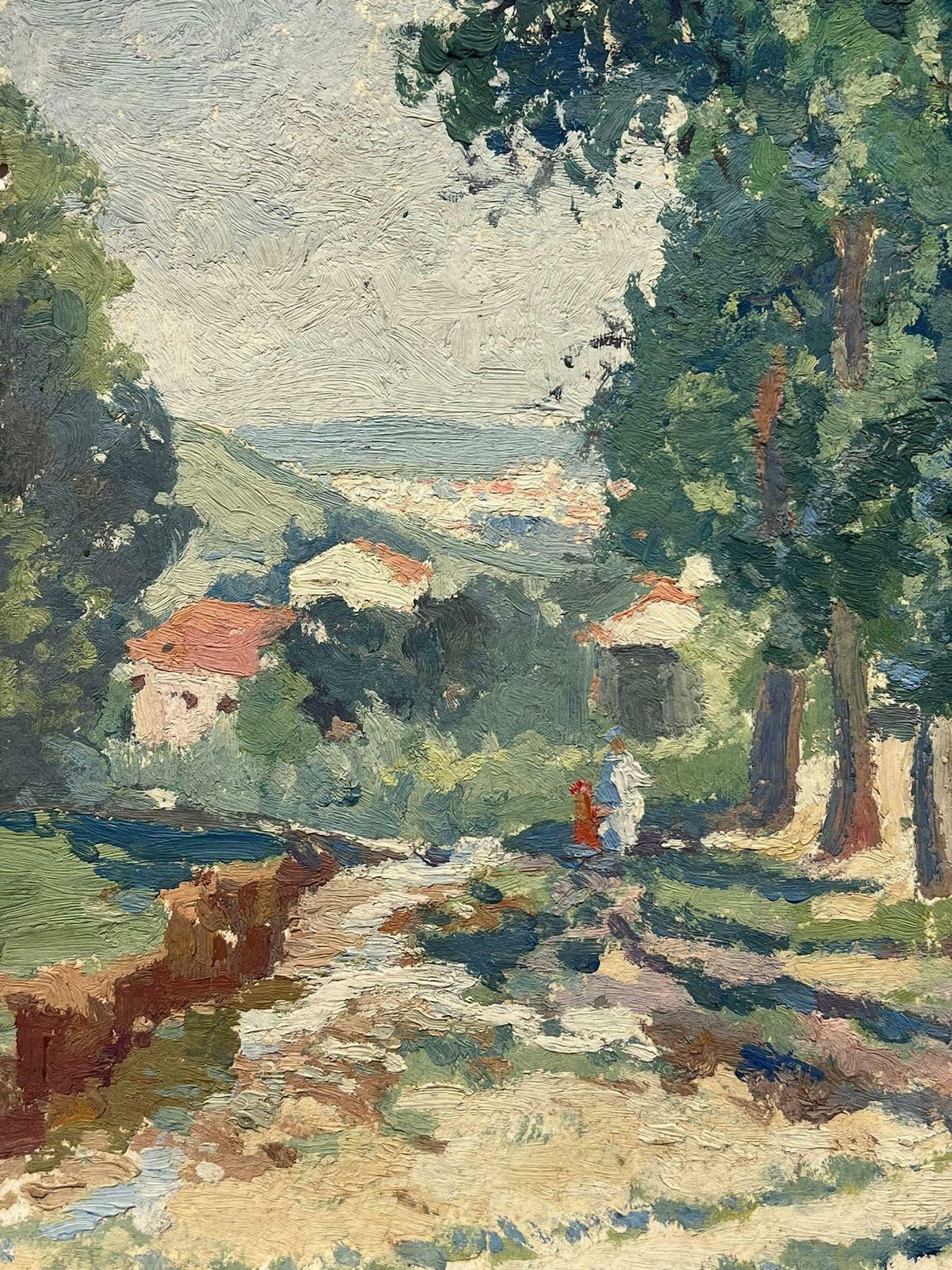 Jean Laforguefigures Walking Down Tree Path Signed French Impressionist 1950's Oil Painting photo Art