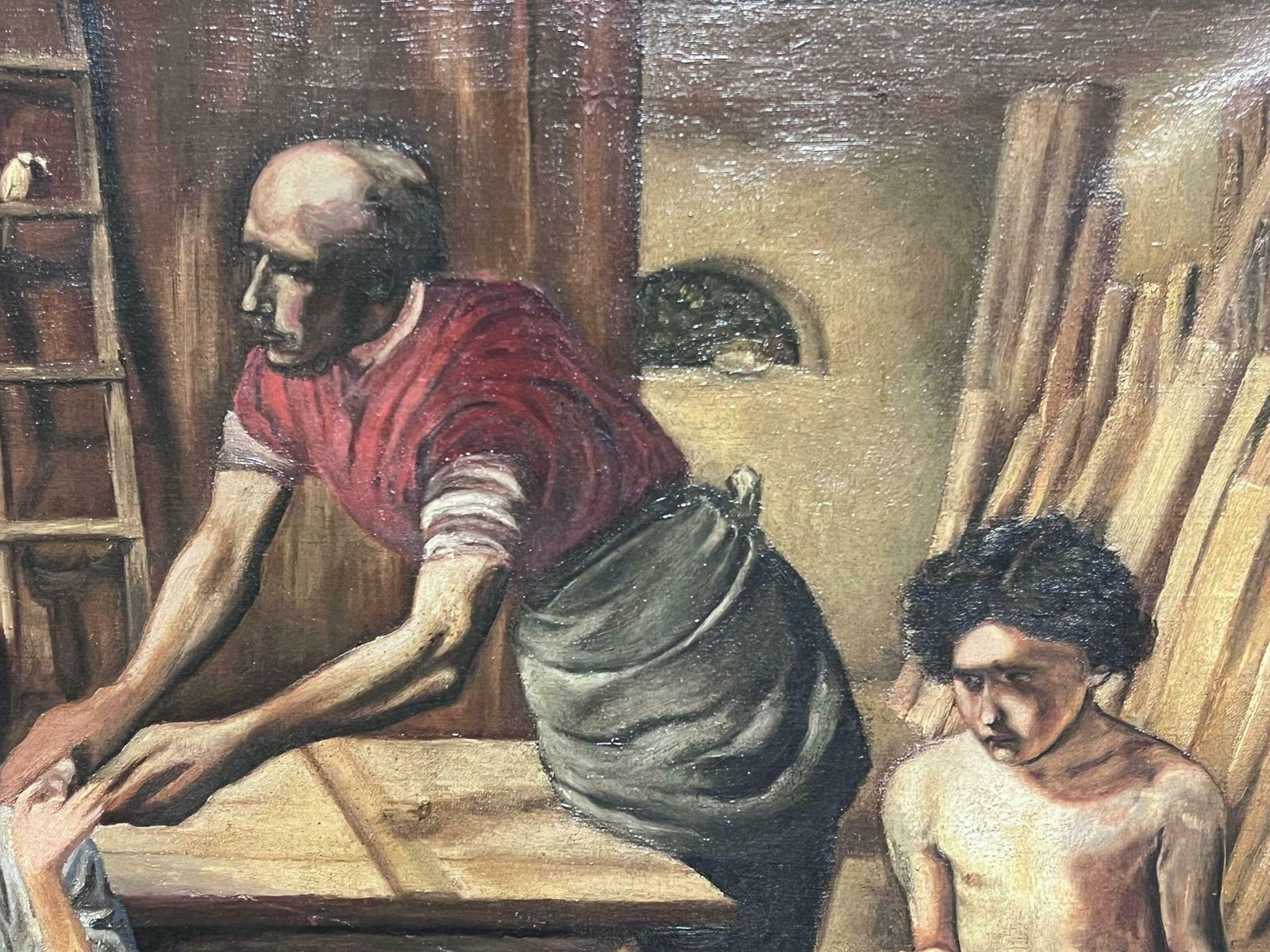 British Pre Rapaelite Schoolchrist In The House Of His Parents The Carpenters Workshop Antique English Oil photo for sale