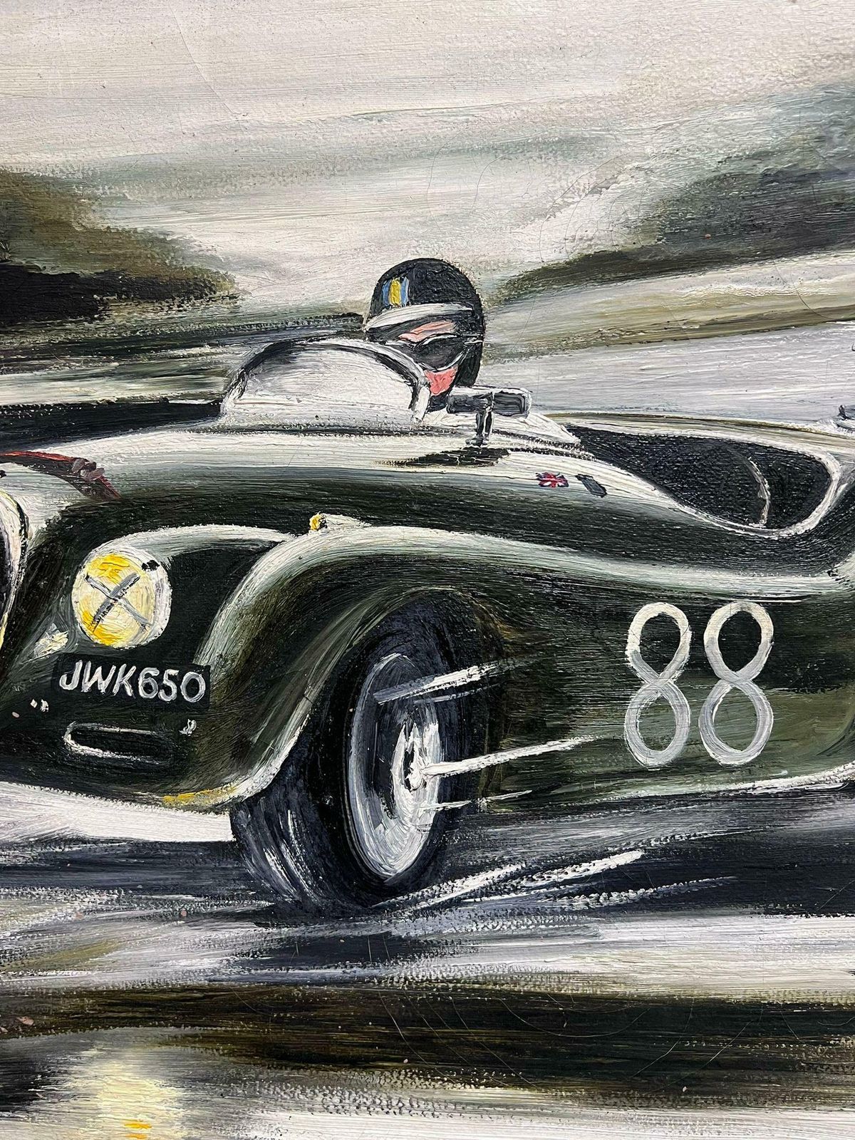 British 1960'sclassic Jaguar Motor Racing Action Scene Original 1960's Signed Oil Painting photo buy