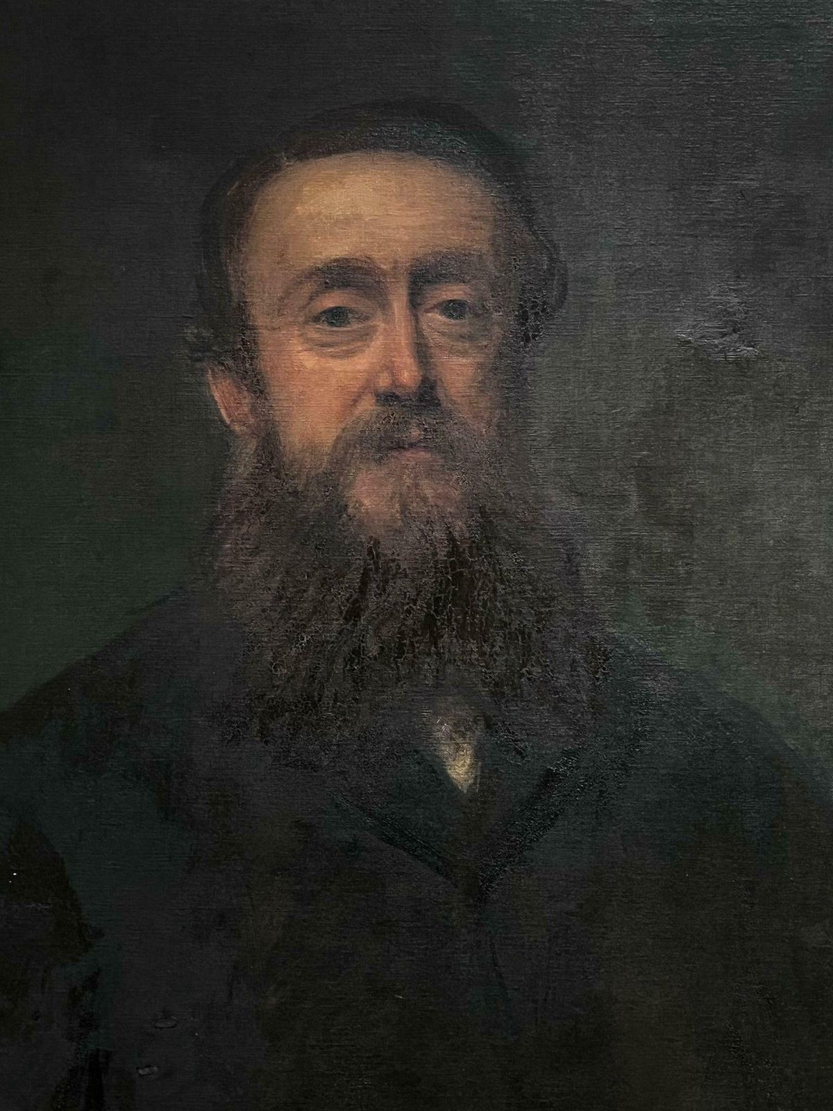 French Impressionistvery Large 19th Century French Impressionist Oil Painting Portrait Bearded Man photo vintage
