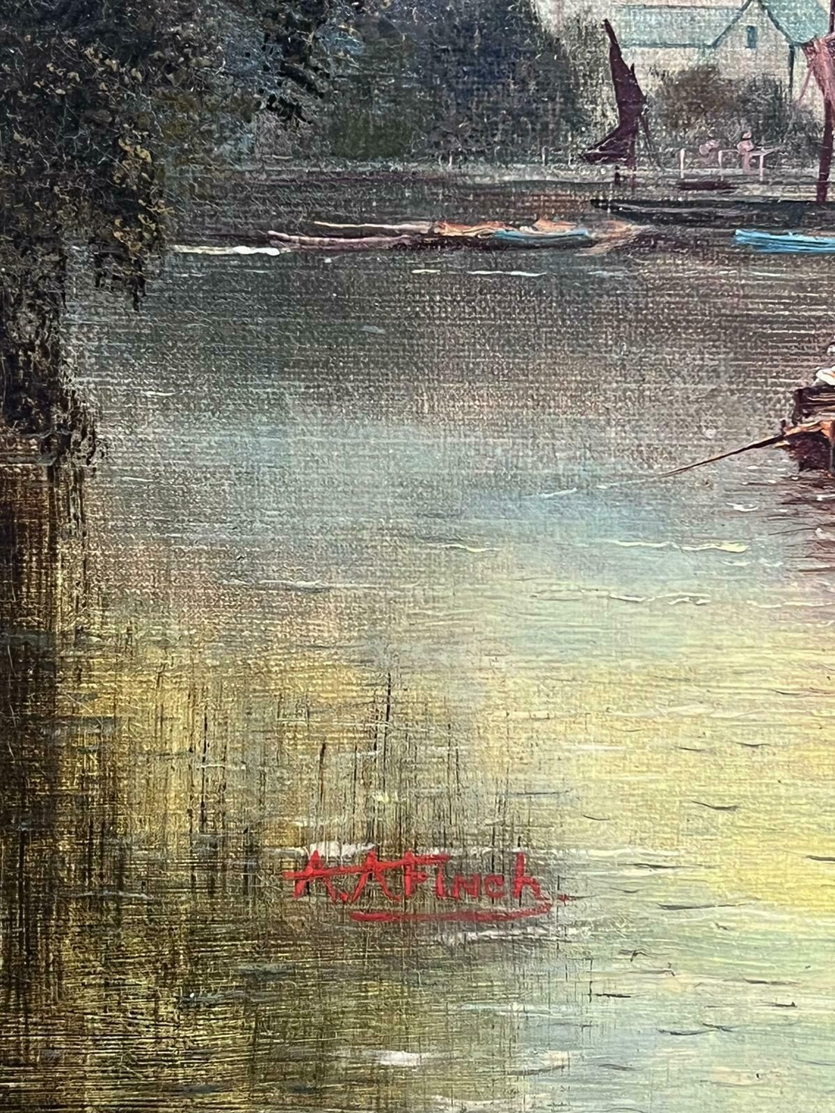 Victorian Englishwindsor/ Eton On The River Thames Sunset Antique Signed English Oil Painting photo Art