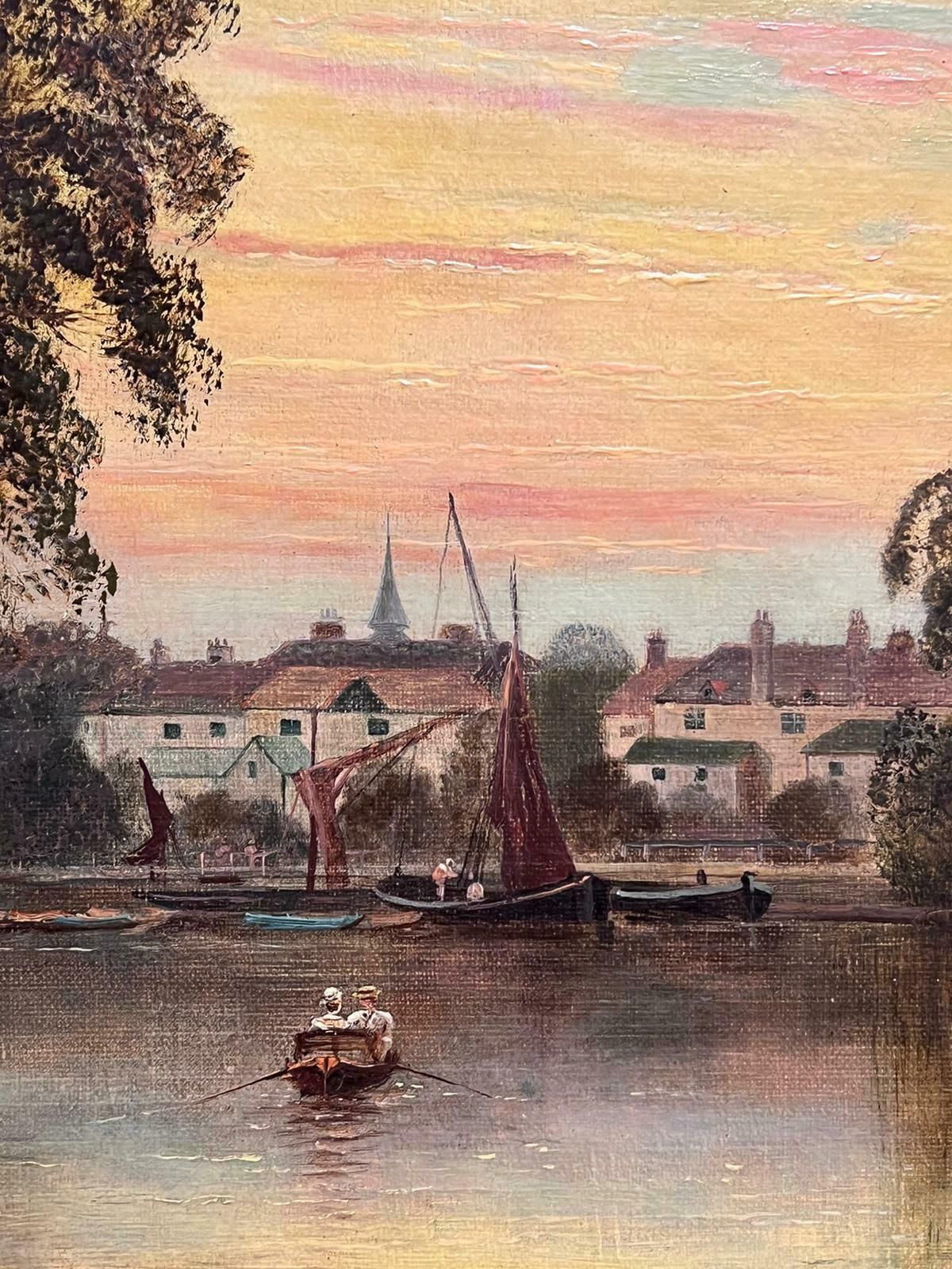 Victorian Englishwindsor/ Eton On The River Thames Sunset Antique Signed English Oil Painting photo 1385.0