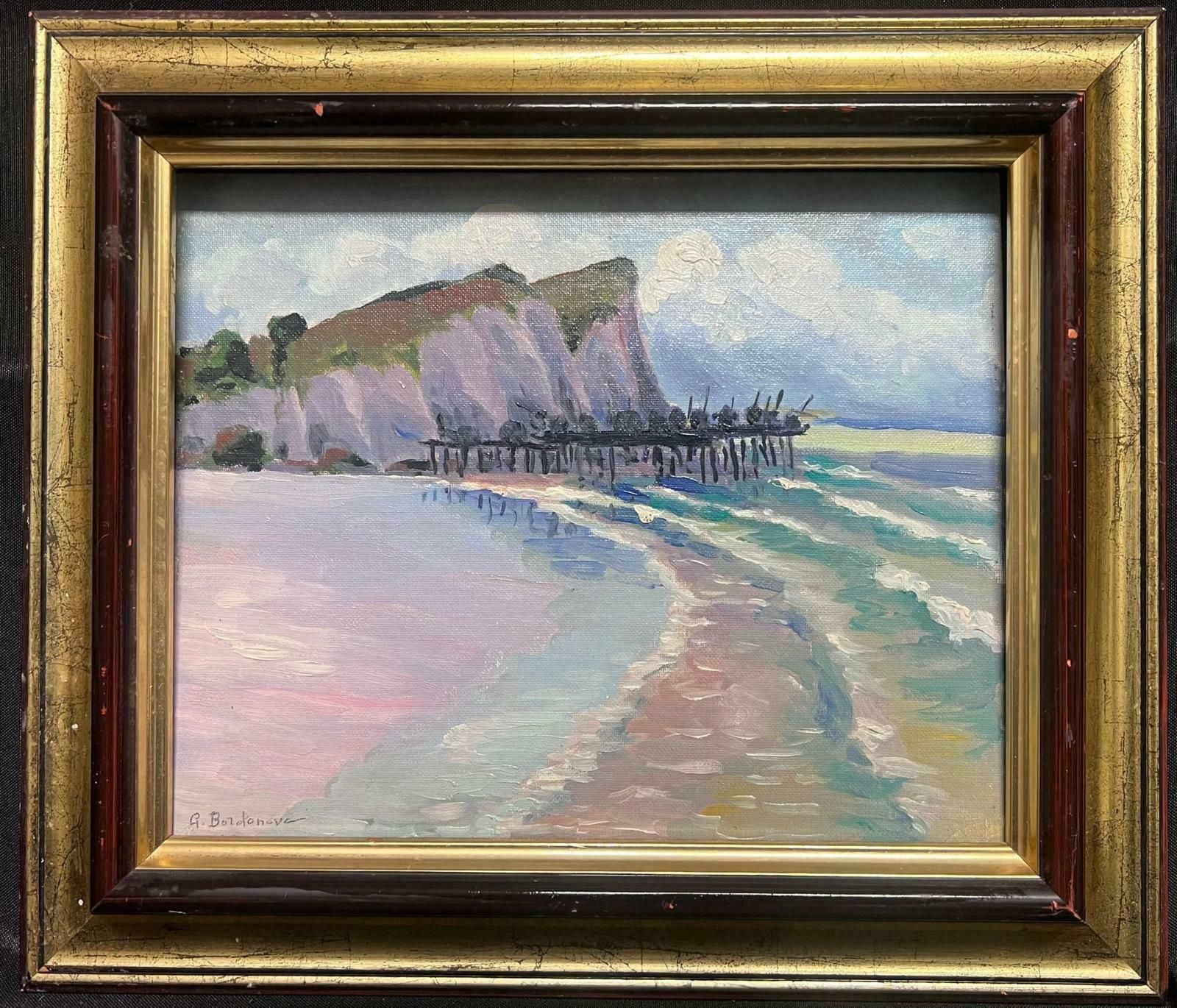 Georges Bordonovecontemporary French Impressionist Oil Rocky Coastline Sea Scape Beach