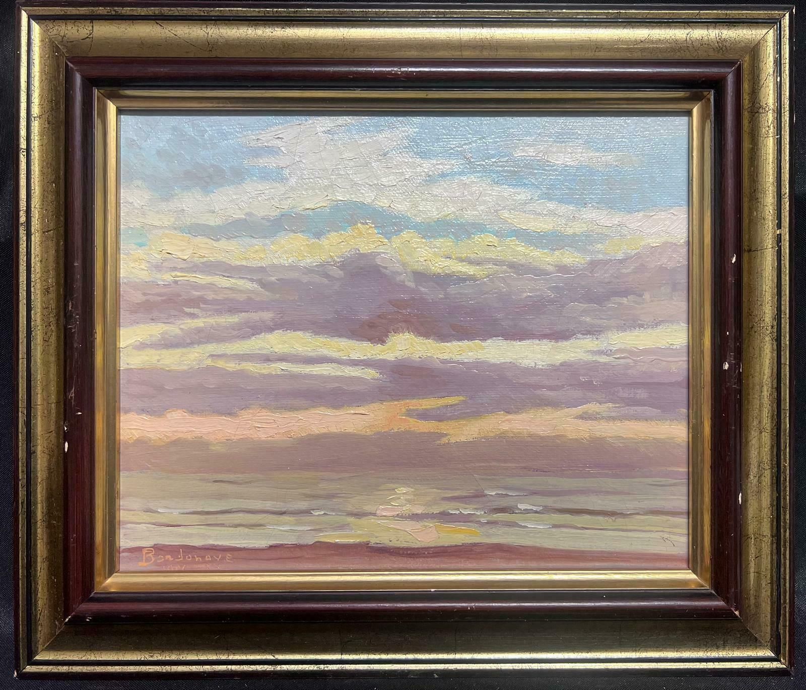 Georges Bordonovecontemporary French Impressionist Oil Sunset Clouds Over Sea & Beach