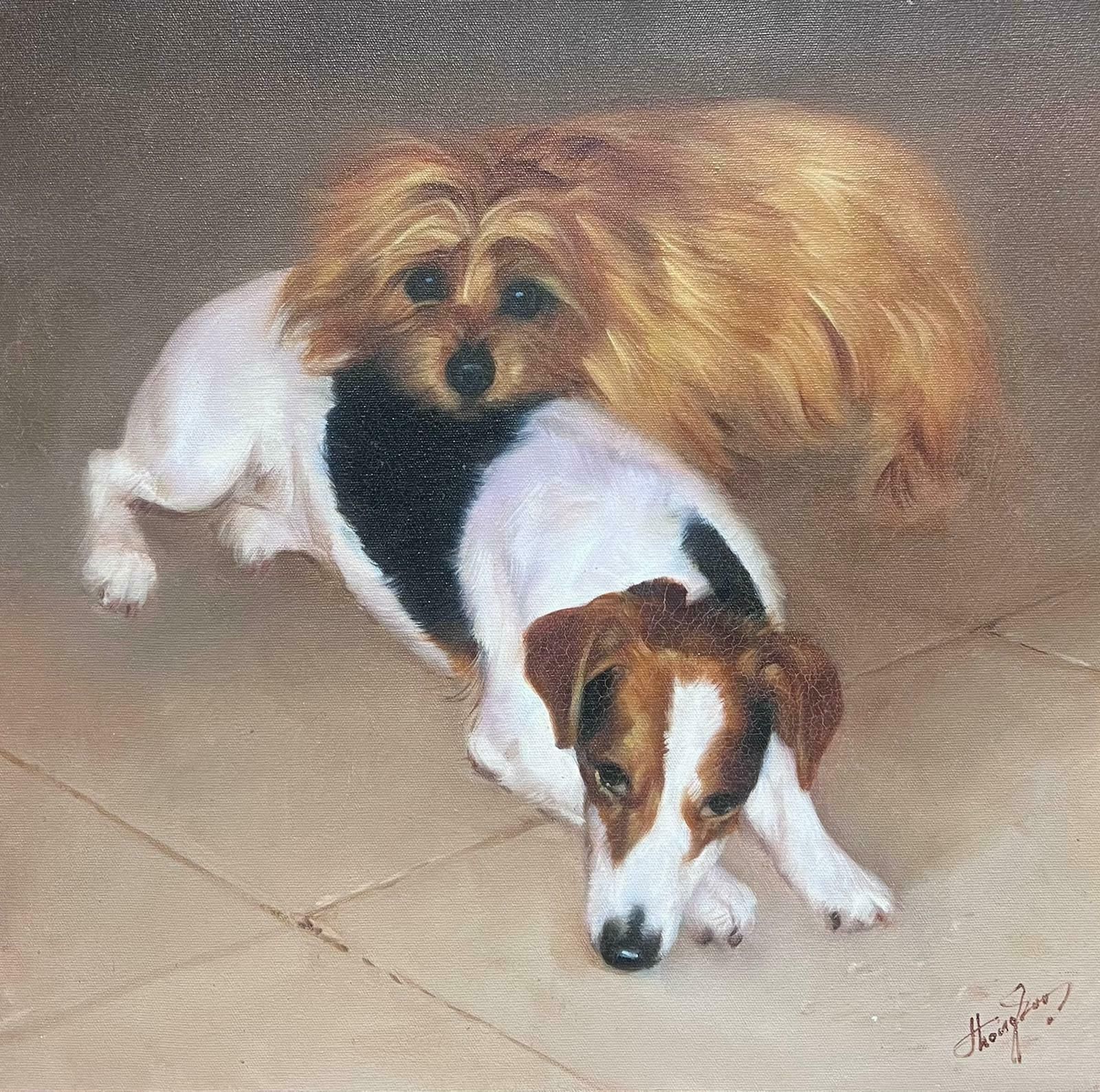 English Artistoriginal British Signed Oil Painting Jack Russell Terrier And Companion Dog