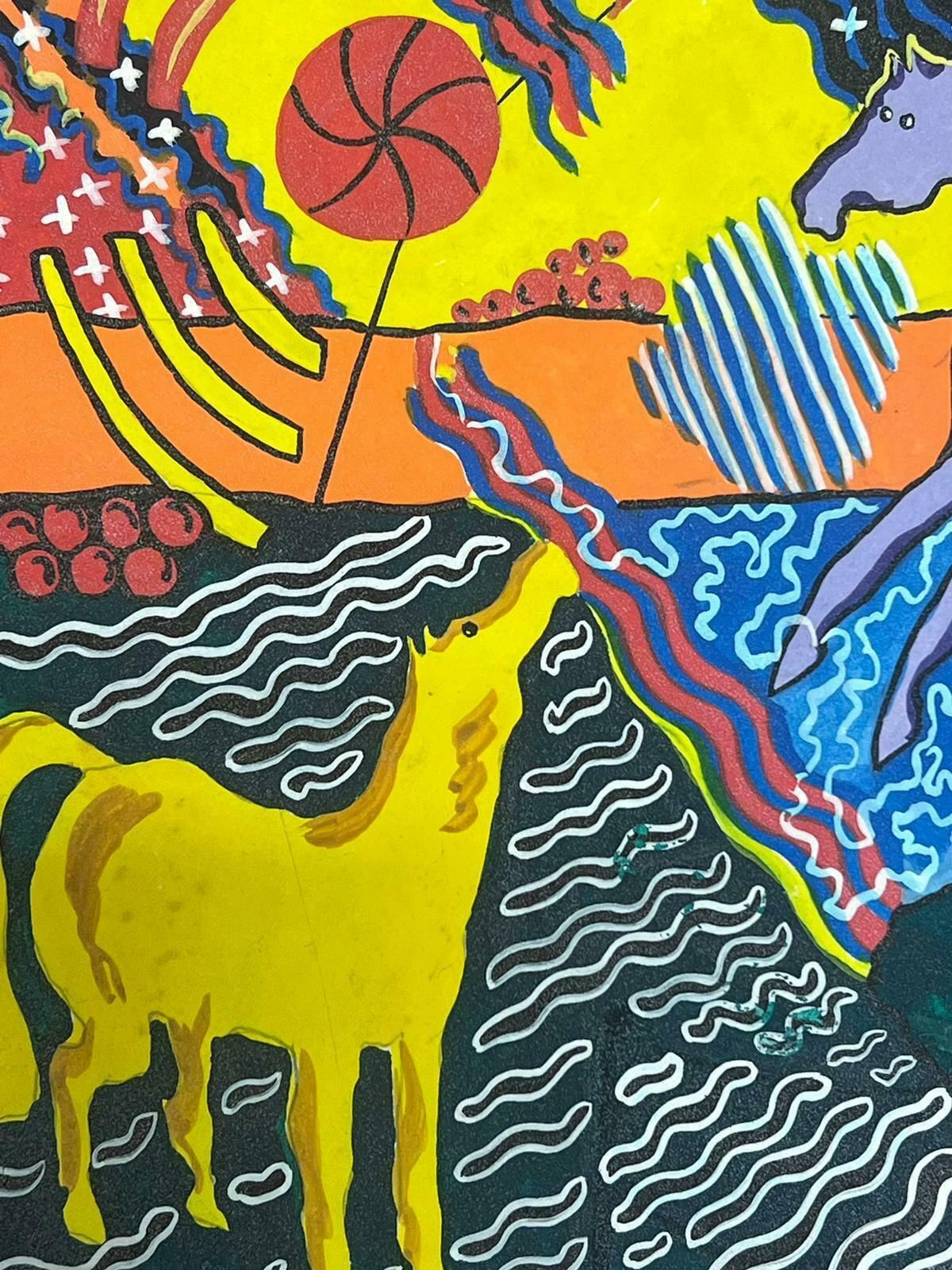 Sally Vaughancontemporary British Original Painting Quirky Horse Colourful Abstract1990 photo for sale