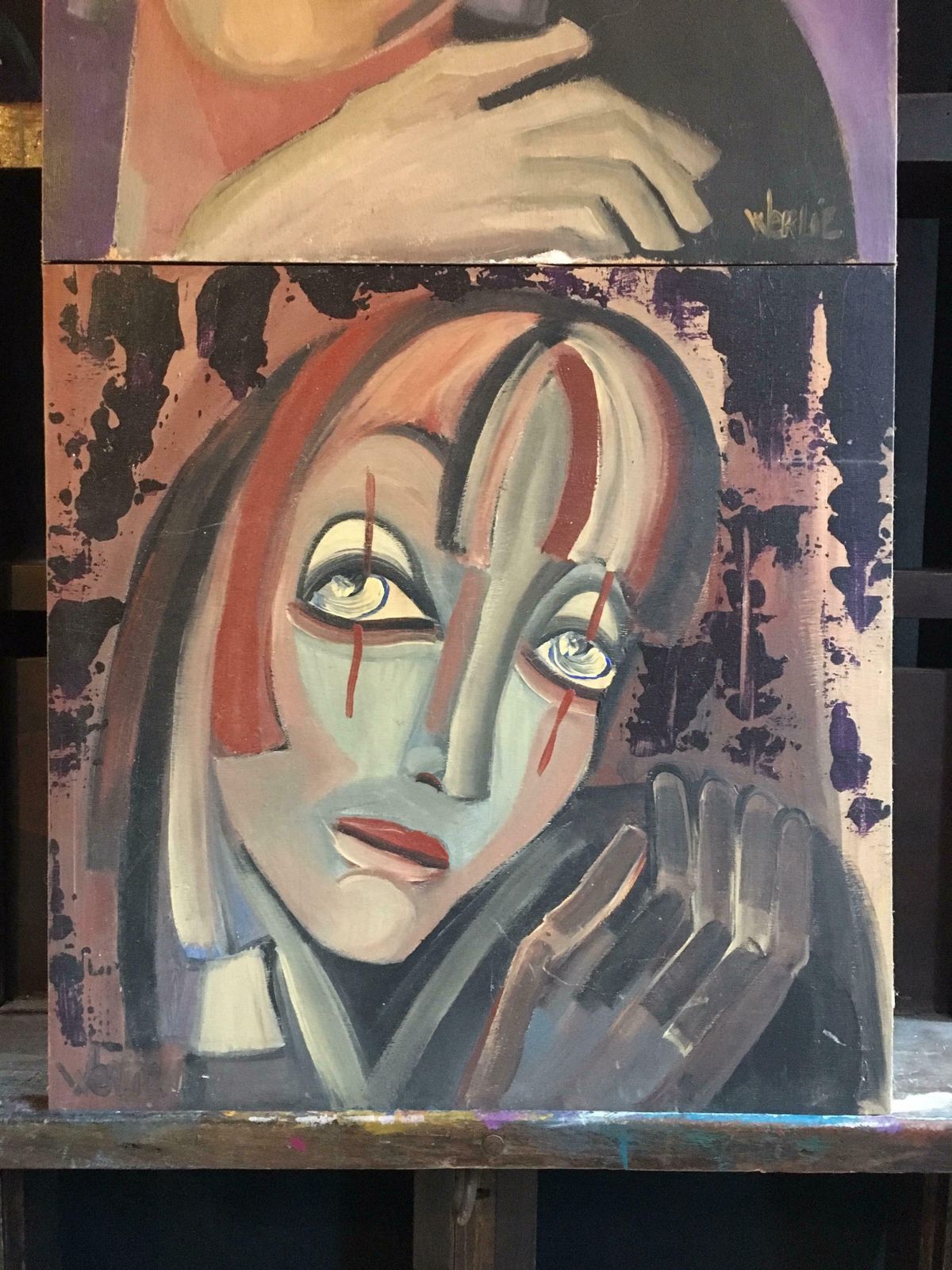 Beatrice Werlieabstract Portraits Two Paintings As One Purple Colour Signedc.1990s photo vinterior