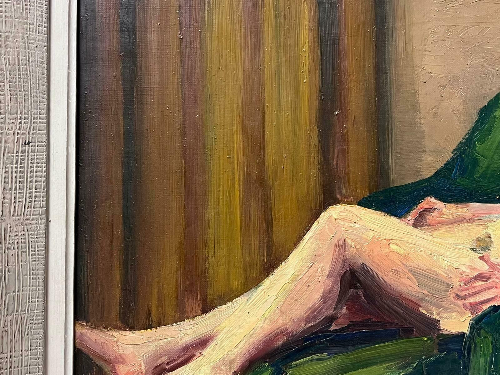 Josine Vignonnude Model Reclining On Green Sofa 1950's French Post Impressionist Signed Oil1950s photo Art