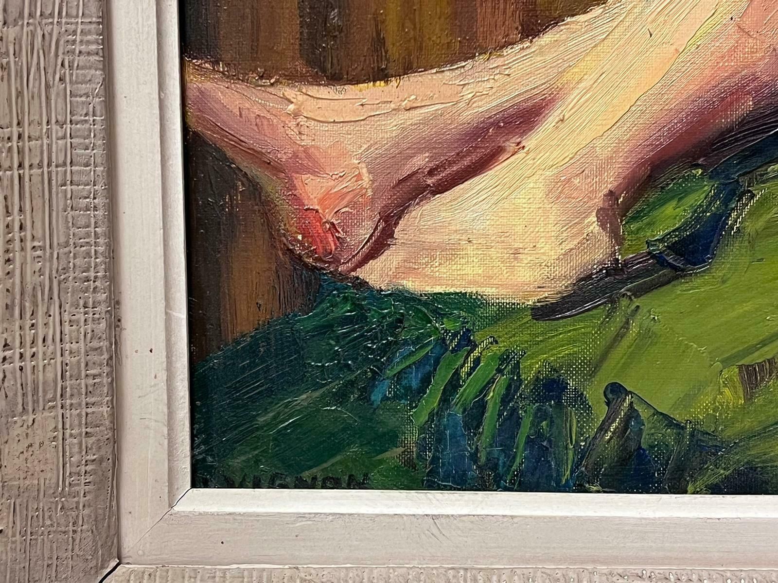 photo for sale Josine Vignonnude Model Reclining On Green Sofa 1950's French Post Impressionist Signed Oil1950s
