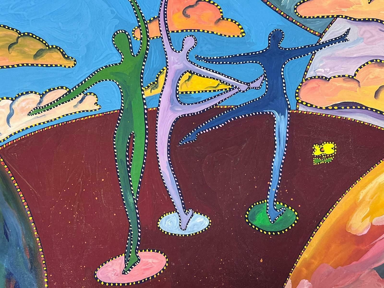 Sally Vaughancontemporary British Abstract Original Painting Three Dancing Figures Surrealist1990 photo Art