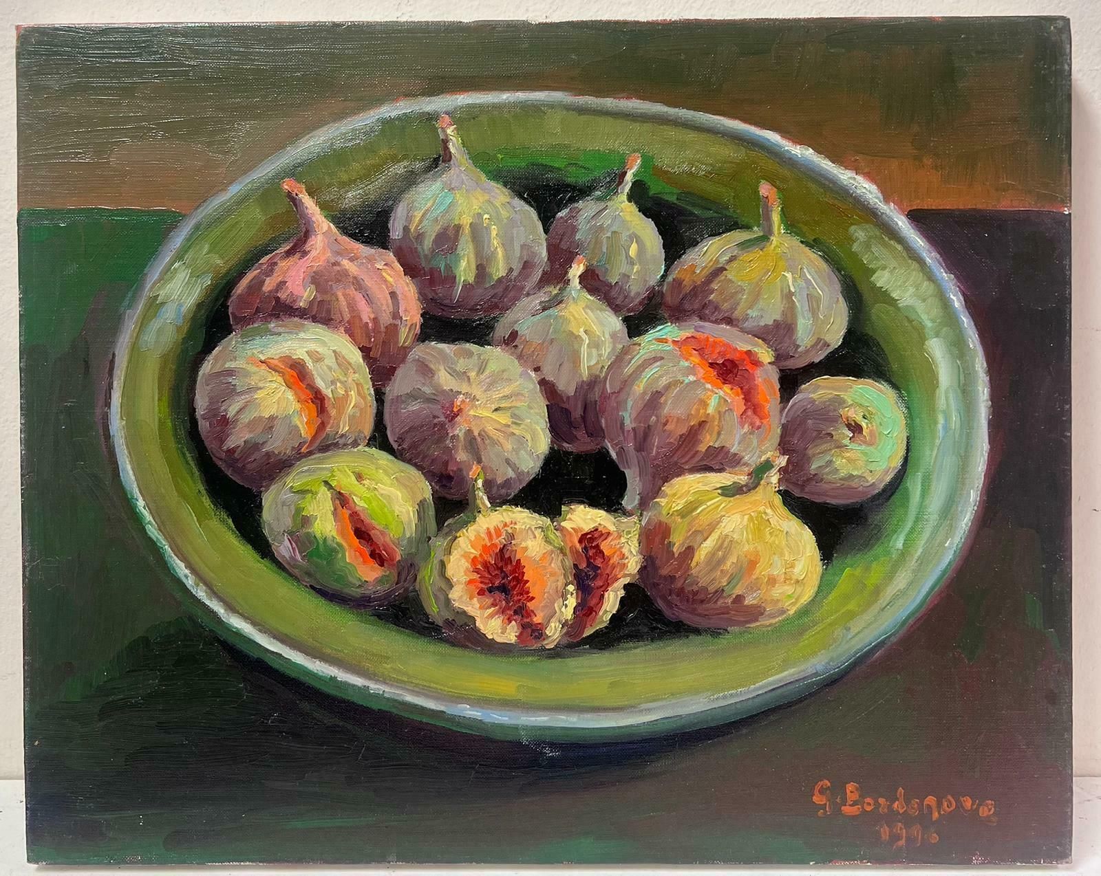 Georges Bordonovecontemporary French Impressionist Signed Oil Figs In A Green Bowl Still Life photo furniture