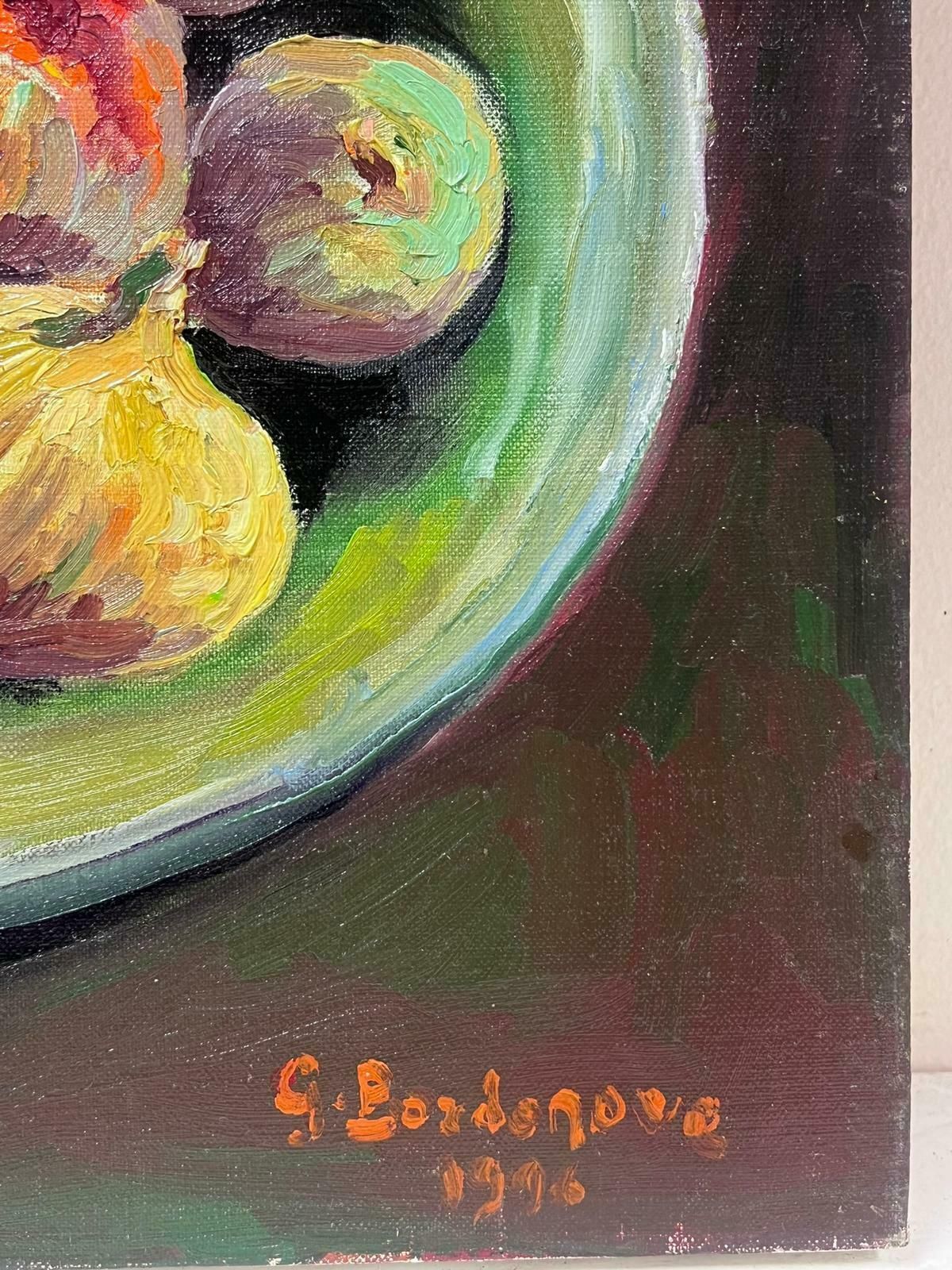 Georges Bordonovecontemporary French Impressionist Signed Oil Figs In A Green Bowl Still Life photo 749.0