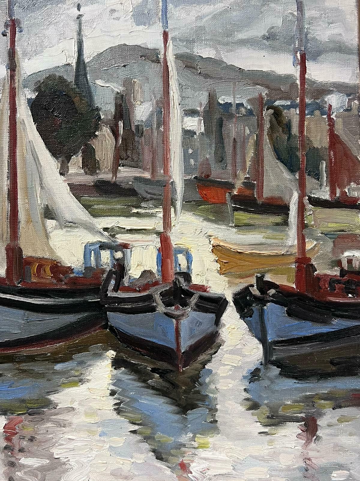 Georges Bordonovehonfleur Harbor With Boats 1970's French Impressionist Signed & Dated Oil photo 923.0
